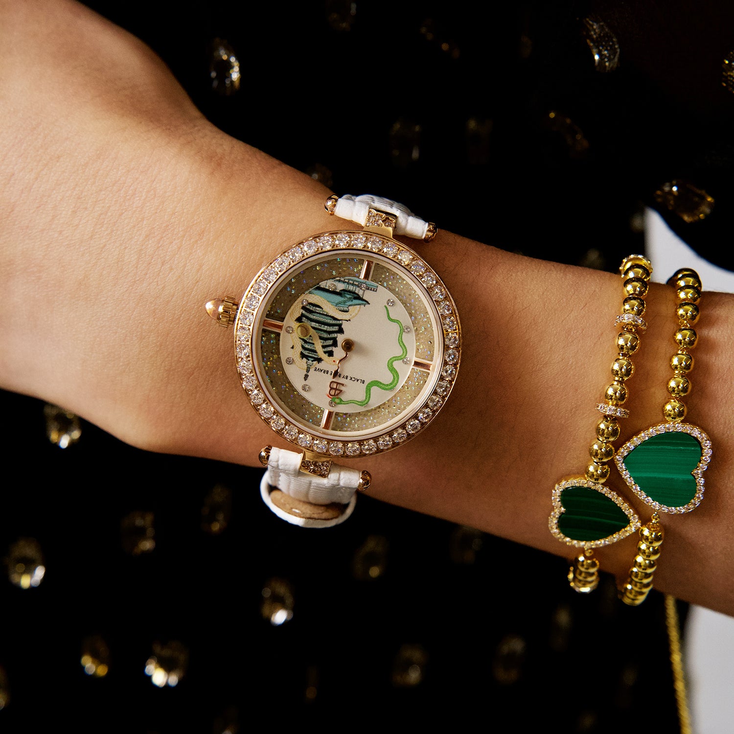 12 Zodiac Collection - Snake Watch 34mm (White Dial with Moving Snake Hands and Leather Strap) - 4B06WL - wrist - Black By Blue Brave