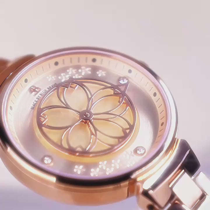 Women's Watches-Champagne Cherry Blossom Watch-Bracelet Watch