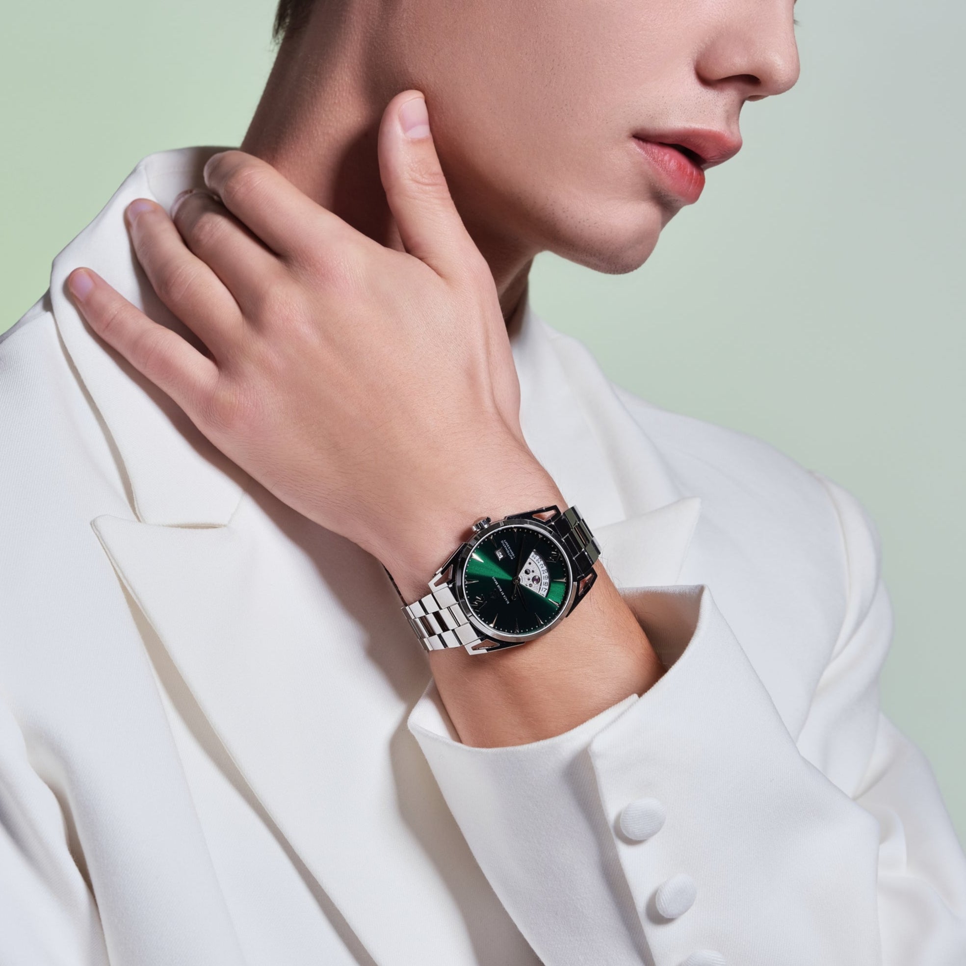 Classic 2024 40mm Green Dial Silver Bracelet Automatic Watch - 4B1224 - wrist - Black By Blue Brave