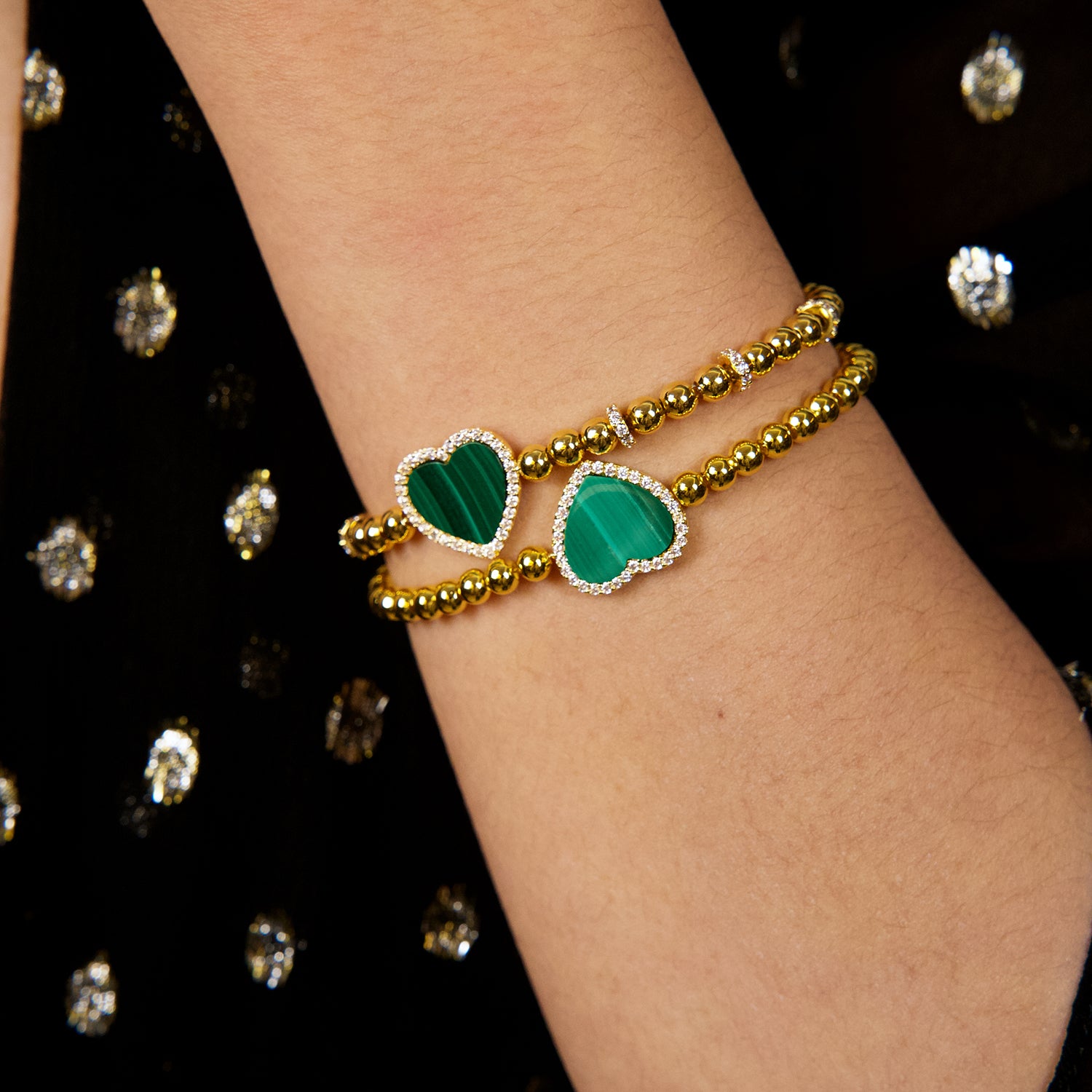 Love Heart Malachite Bracelet 18K Gold Plated - 4B4330 - wear  - Black By Blue Brave
