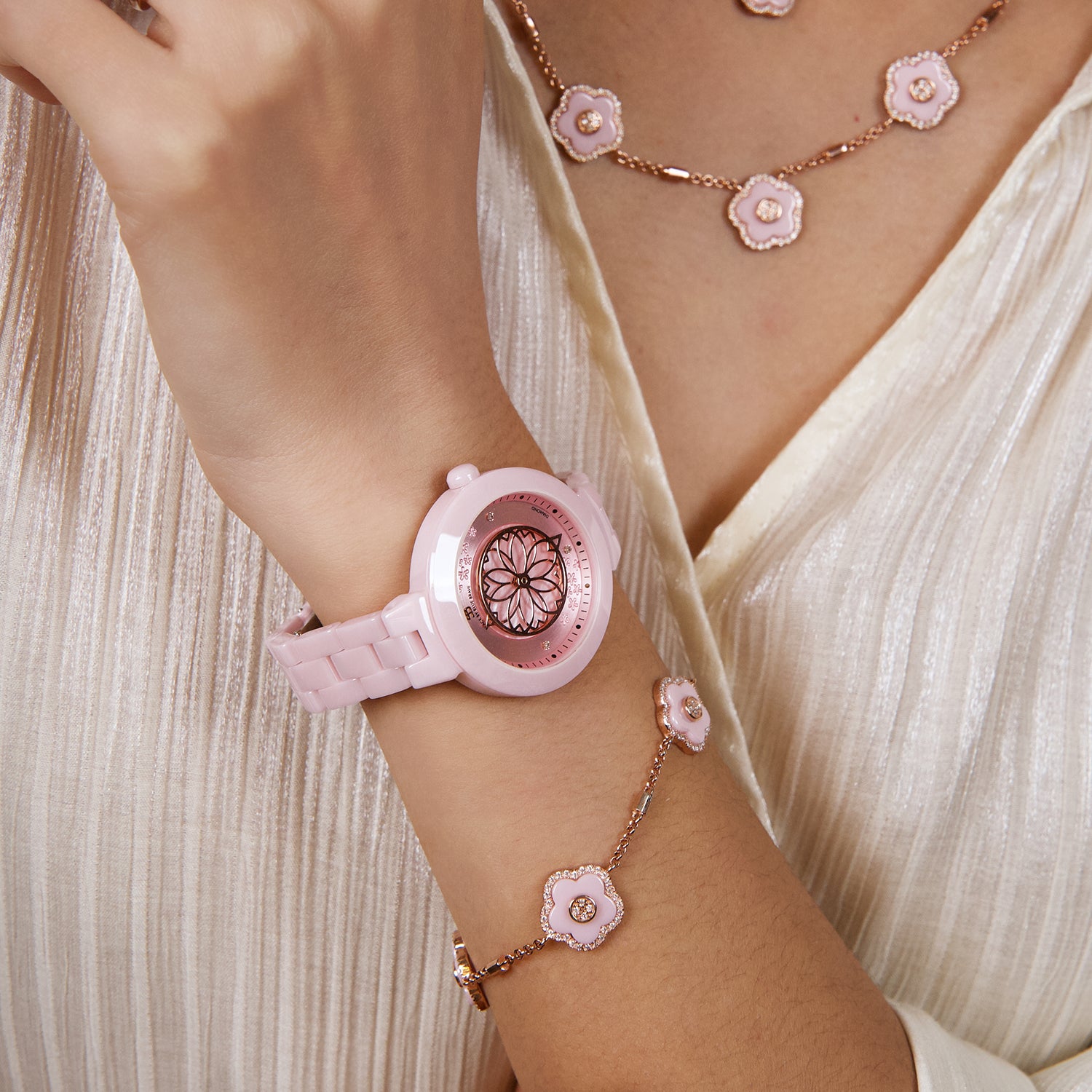 Women's Watches-Pink Cherry Blossom Ceramic Watch
