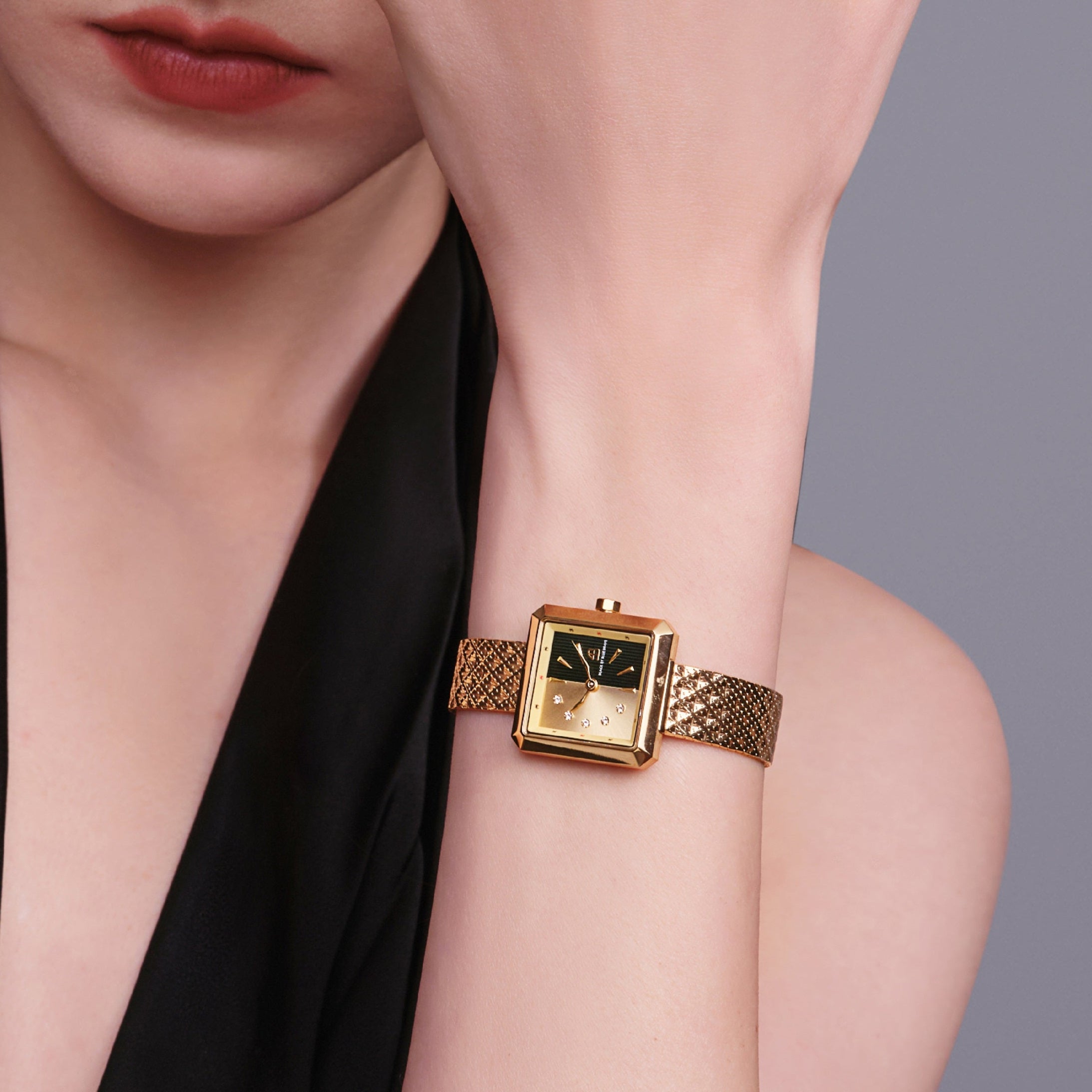 Spider 24mm Gold & Black Dial Gold Meshband Watch - 4B1172 - wrist - Black By Blue Brave