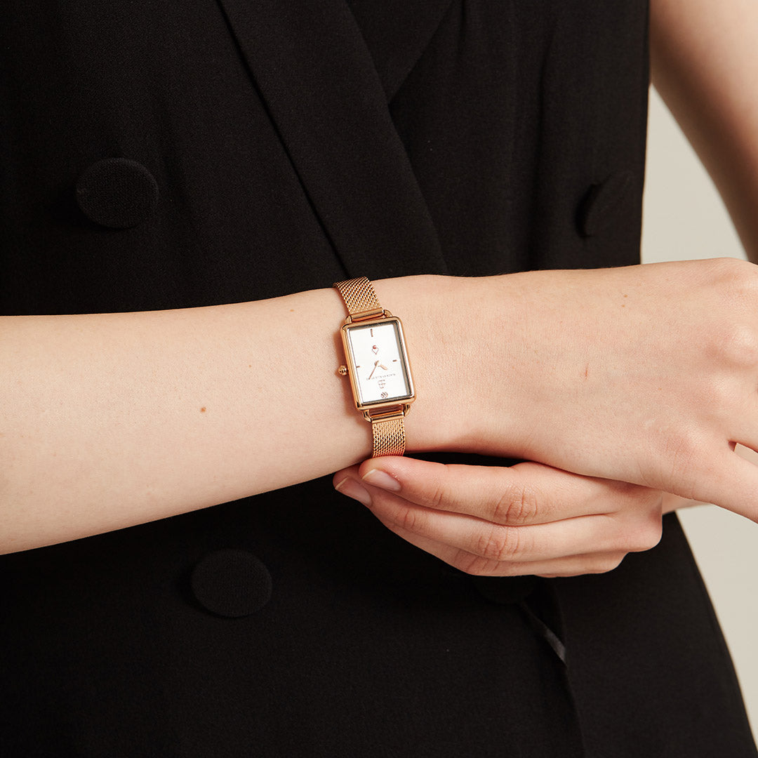 Vesta 20*27mm White Dial Genuine Diamond Rosegold Bracelet Watch - 4B6021 - Wear - Black By Blue Brave
