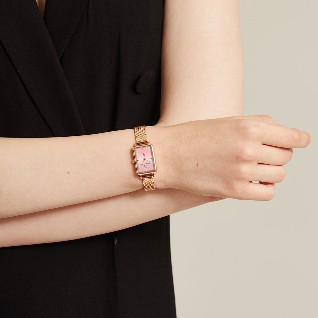 Vesta 20*27mm Pink Dial Genuine Diamond Rosegold Bracelet Watch - 4B6022 - Wear - Black By Blue Brave
