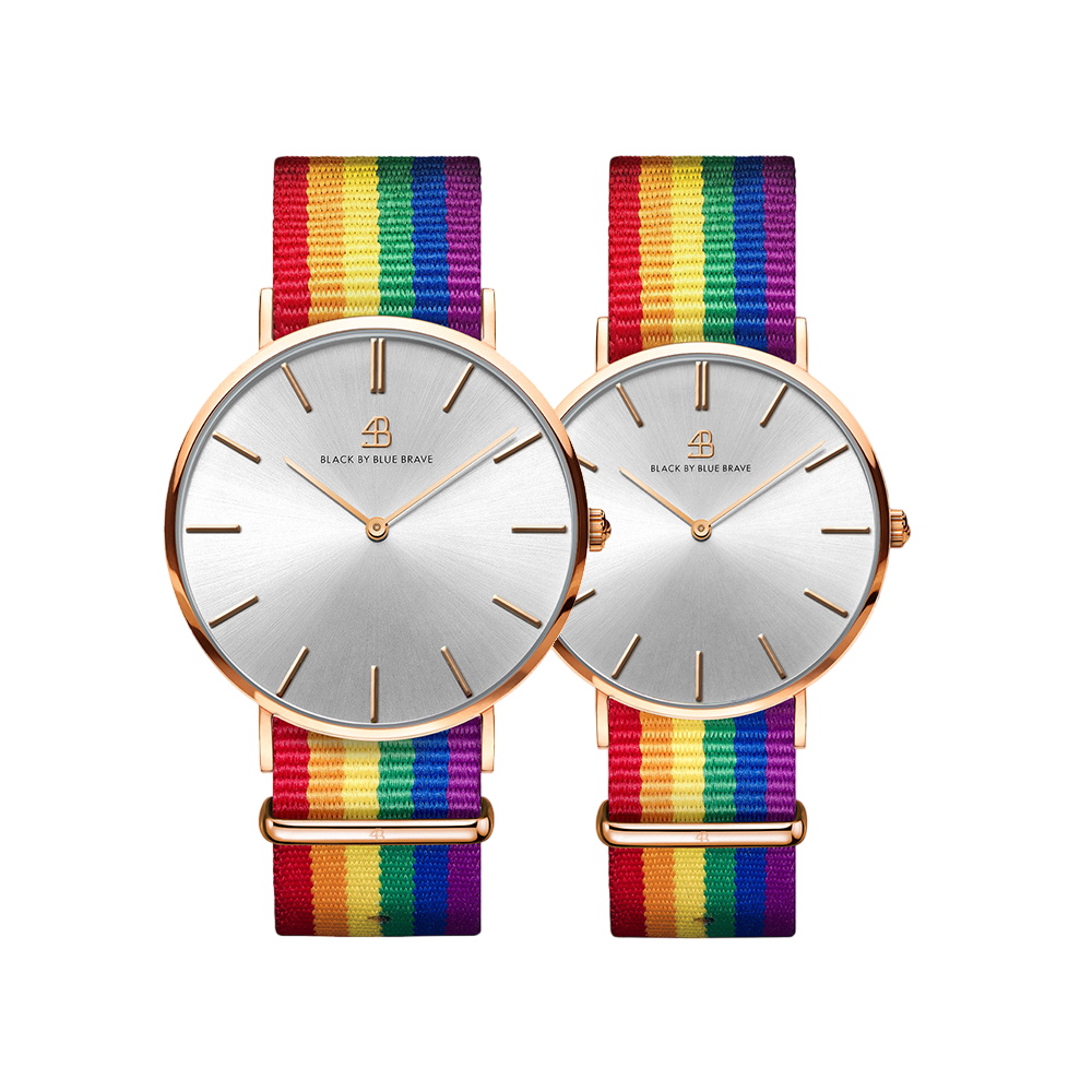 Love Wins 36mm/40mm Rosegold Case Rainbow Nylon Strap Watch - BLACK BY BLUE BRAVE