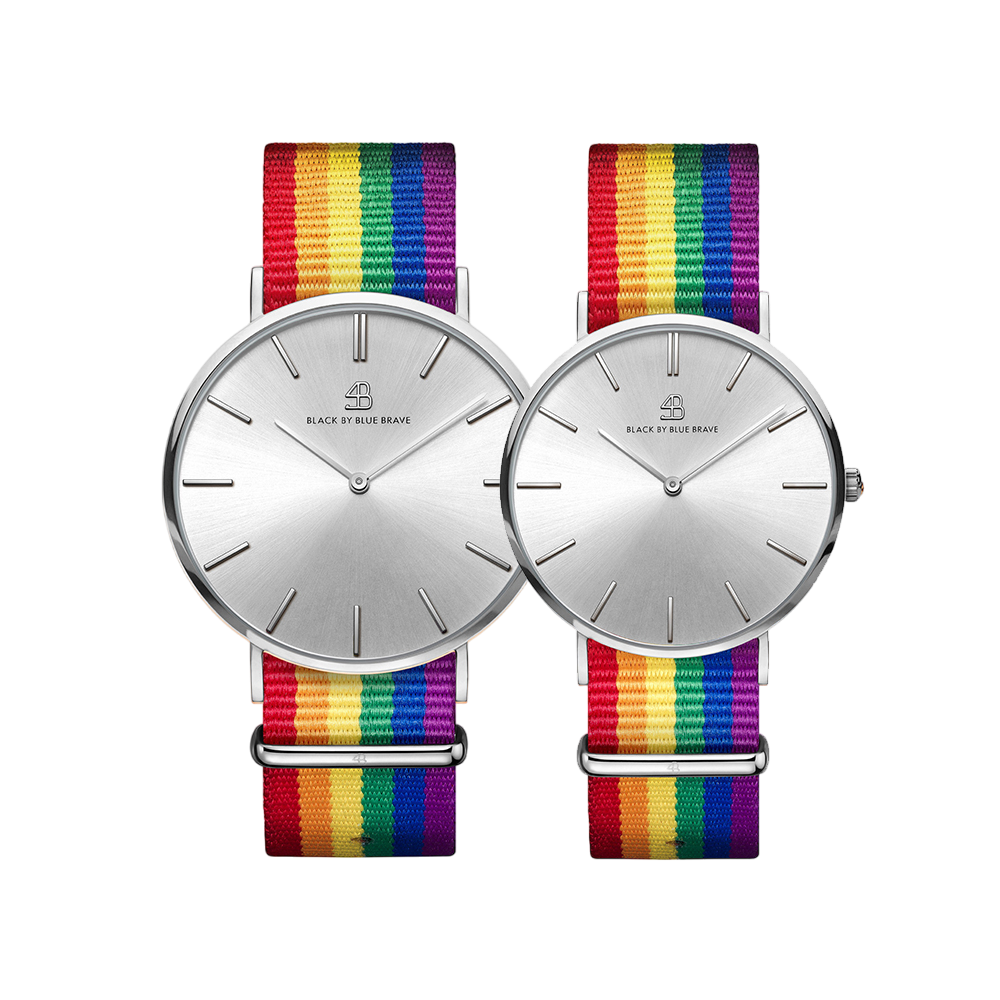 Love Wins 36mm/40mm Silver Case Rainbow Nylon Strap Watch - BLACK BY BLUE BRAVE