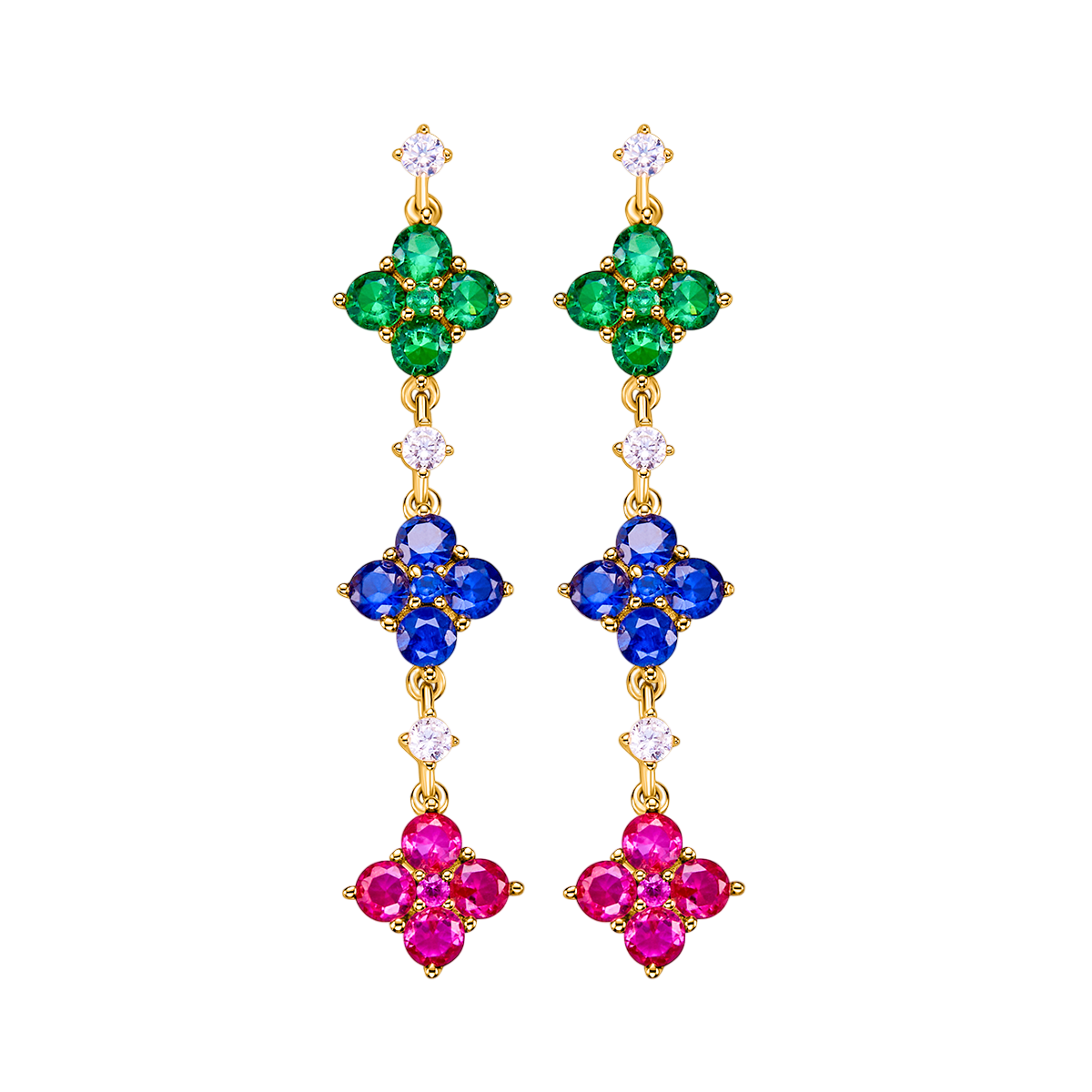 Love Wins Rainbow Zirconia Gold Drop Earrings Sterling Sliver Gold Plated