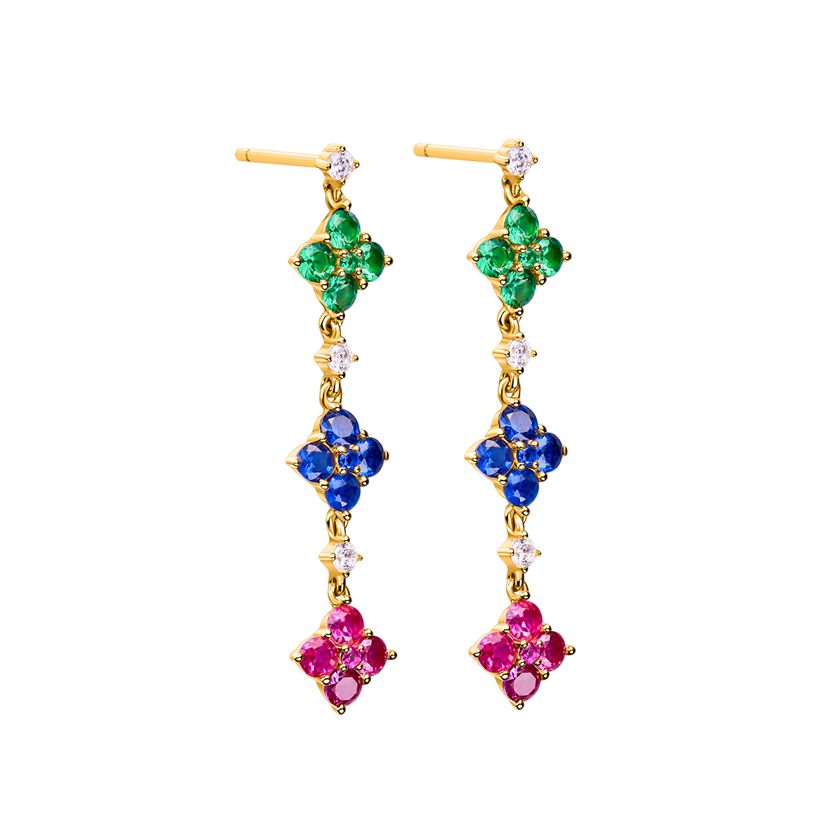 Love Wins Rainbow Zirconia Gold Drop Earrings Sterling Sliver Gold Plated