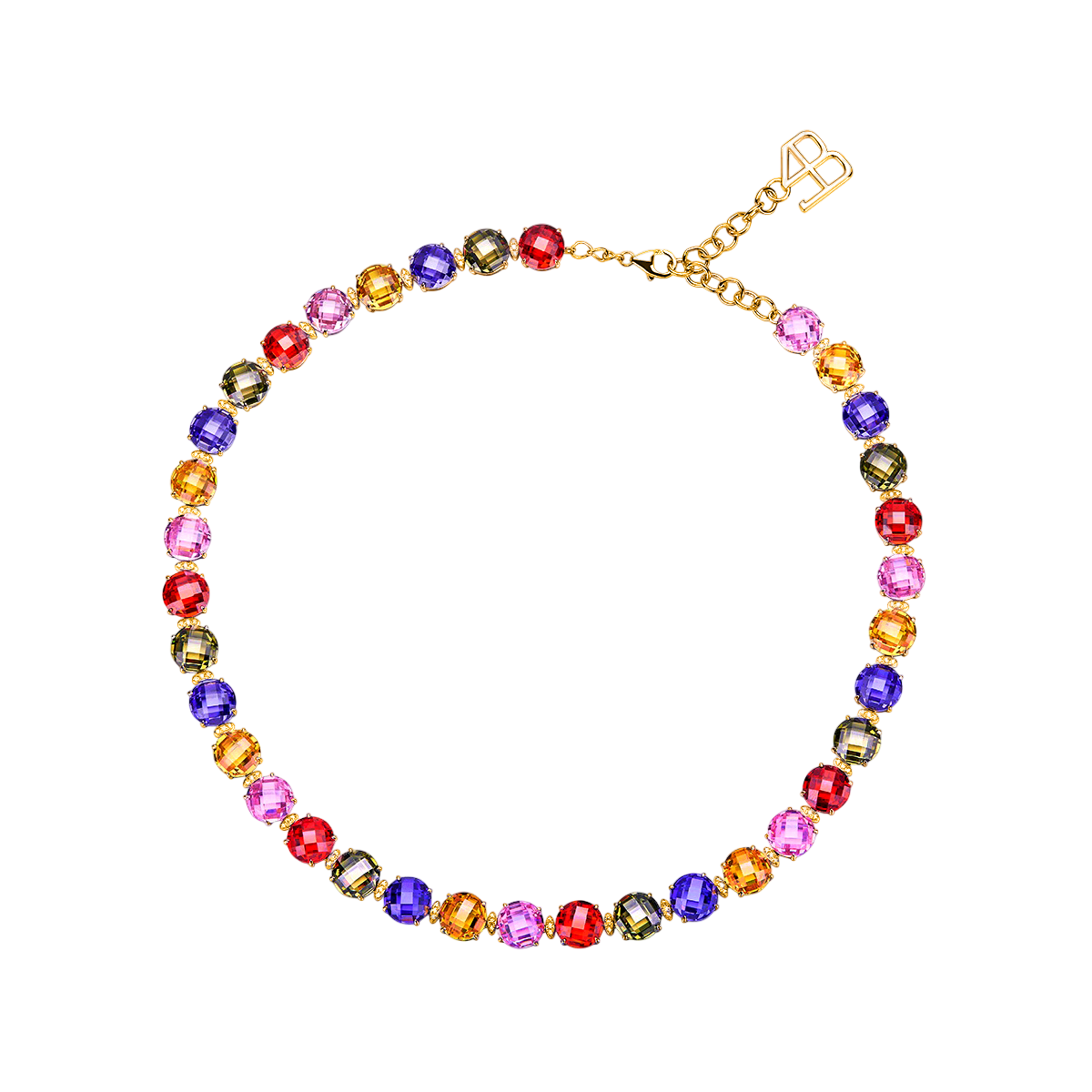 Clown Leo Rainbow Zirconia Tennis Gold Necklace Sterling Sliver Gold Plated