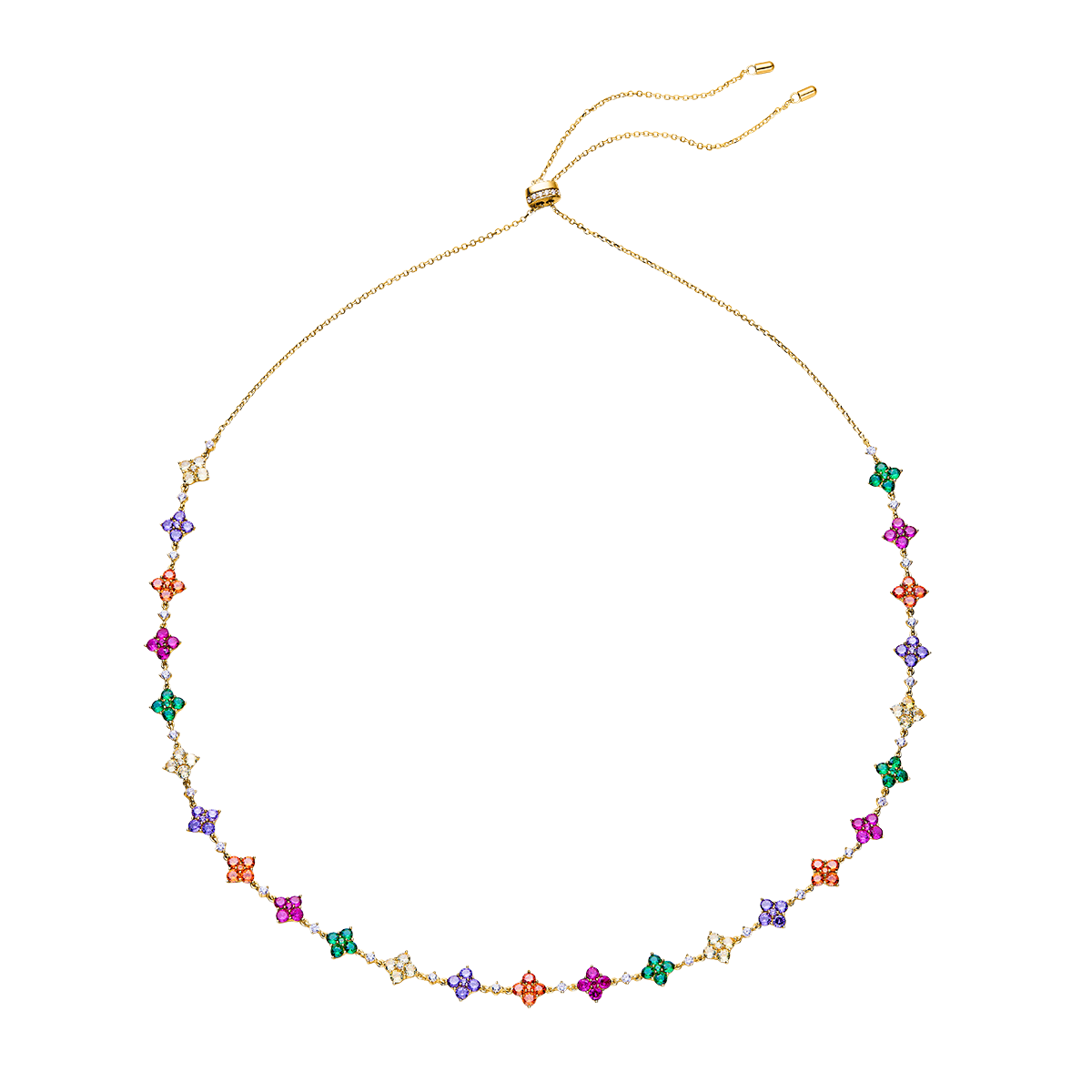 Love Wins Rainbow Flower Zirconia Gold Adjustable Necklace Sterling Sliver Gold Plated