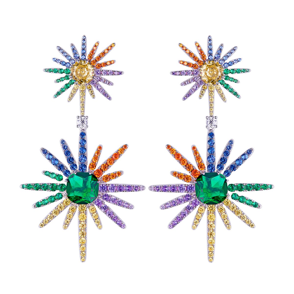 Love Wins Rainbow Zirconia Starburst Earrings Sterling Sliver Gold Plated