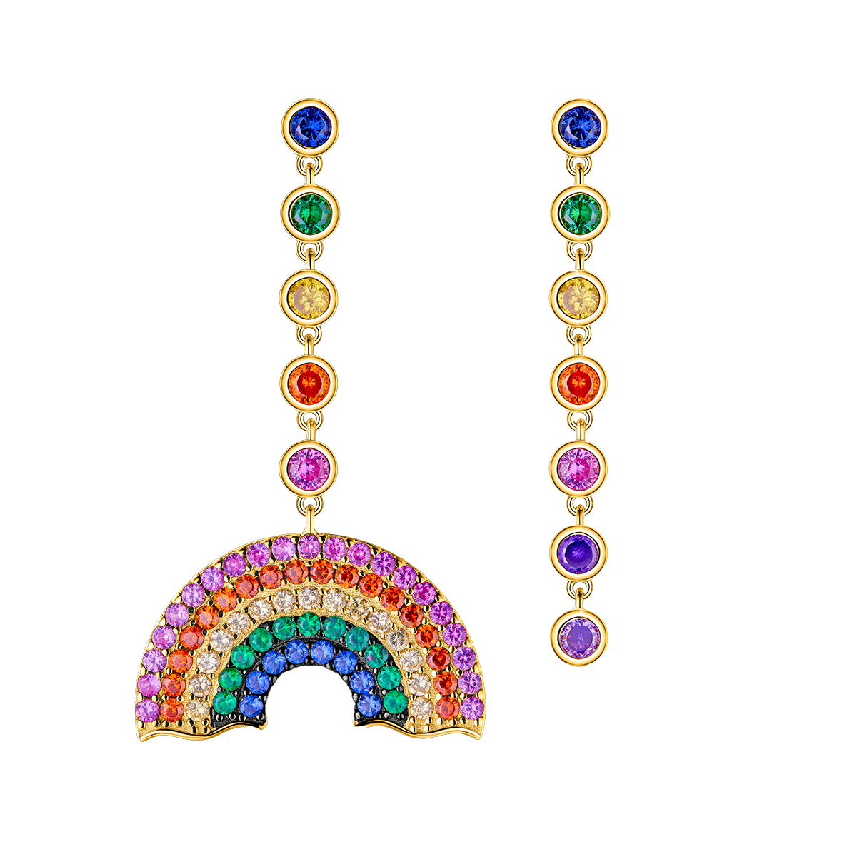 Love Wins Rainbow Zirconia Asymmetric Drop Earrings Sterling Sliver Gold Plated