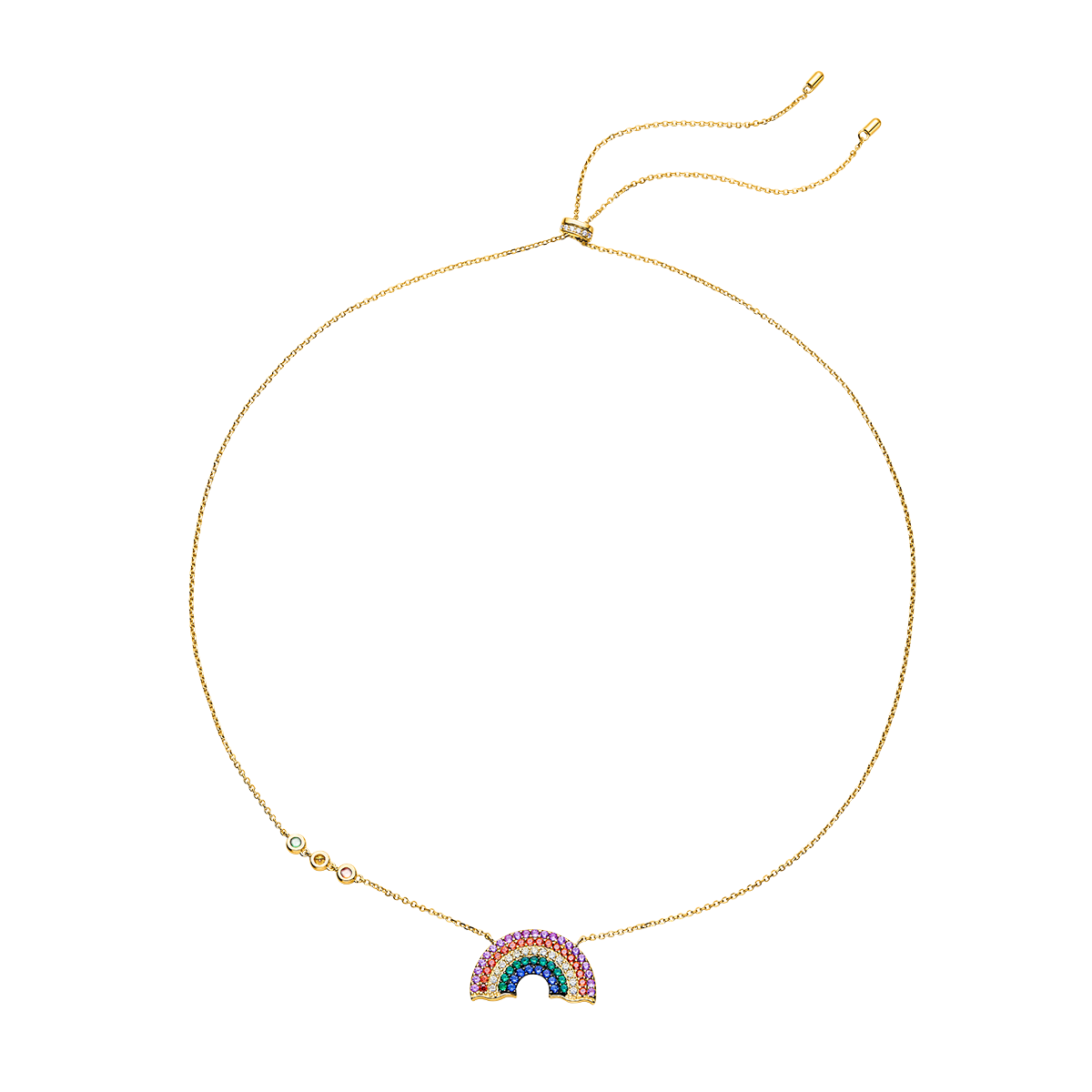 Love Wins Rainbow Zirconia Gold Adjustable Chain Necklace Sterling Sliver Gold Plated