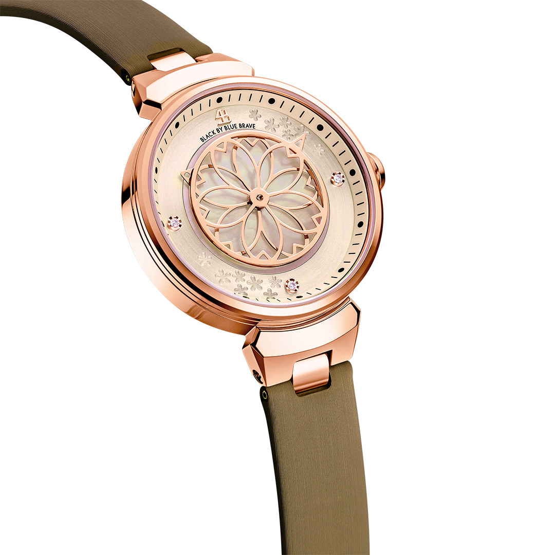 Cherry Blossom Champagne Mother Of Pearl Dial Sakura Petal Hand Leather Strap Watch - 4B11104 - side view - Black By Blue Brave