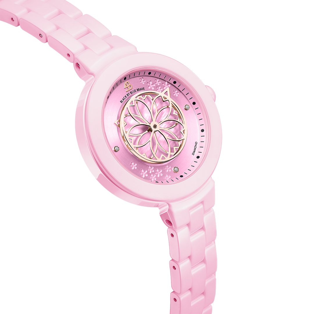 Cherry Blossom 34mm Pink Mother Of Pearl Dial Sakura Petal Hand Ceramic Watch - 4B1230 - side view - Black By Blue Brave