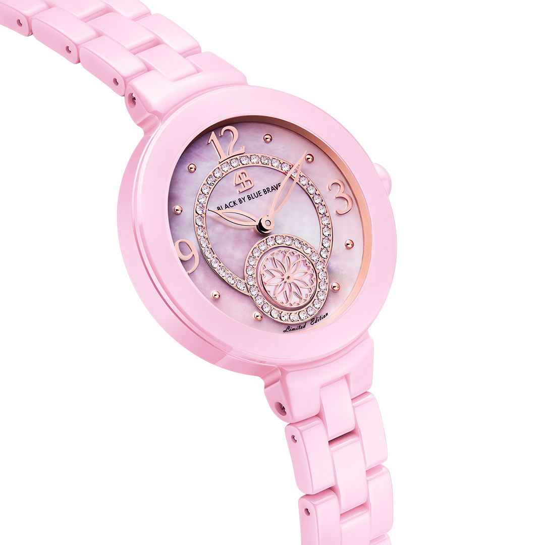 Cherry Blossom 34mm Pink Mother Of Pearl Dial Arabic Numeral Ceramic Watch - 4B1232 - side view - Black By Blue Brave