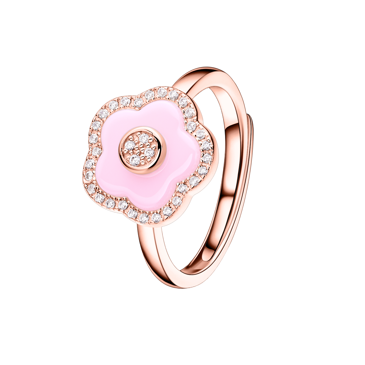 Cherry Blossom Ceramic Pink Ceramic Flowers Rosegold Ring 18K Rose Gold Plated - 4B4153 - front - Black By Blue Brave