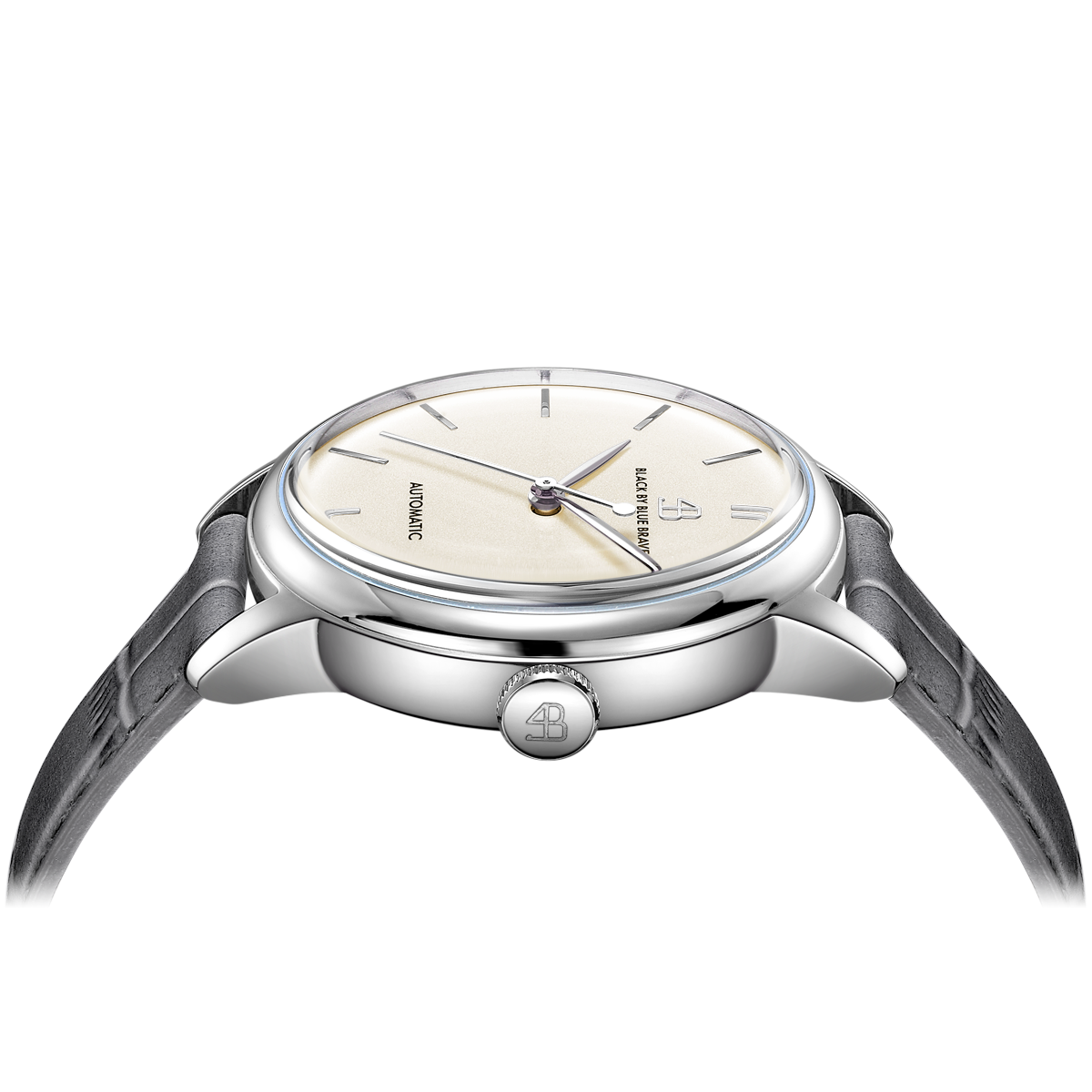 Classic 1986 42mm White Dial Grey Leather Strap Automatic Watch - 4B2202A - Side view - Black By Blue Brave
