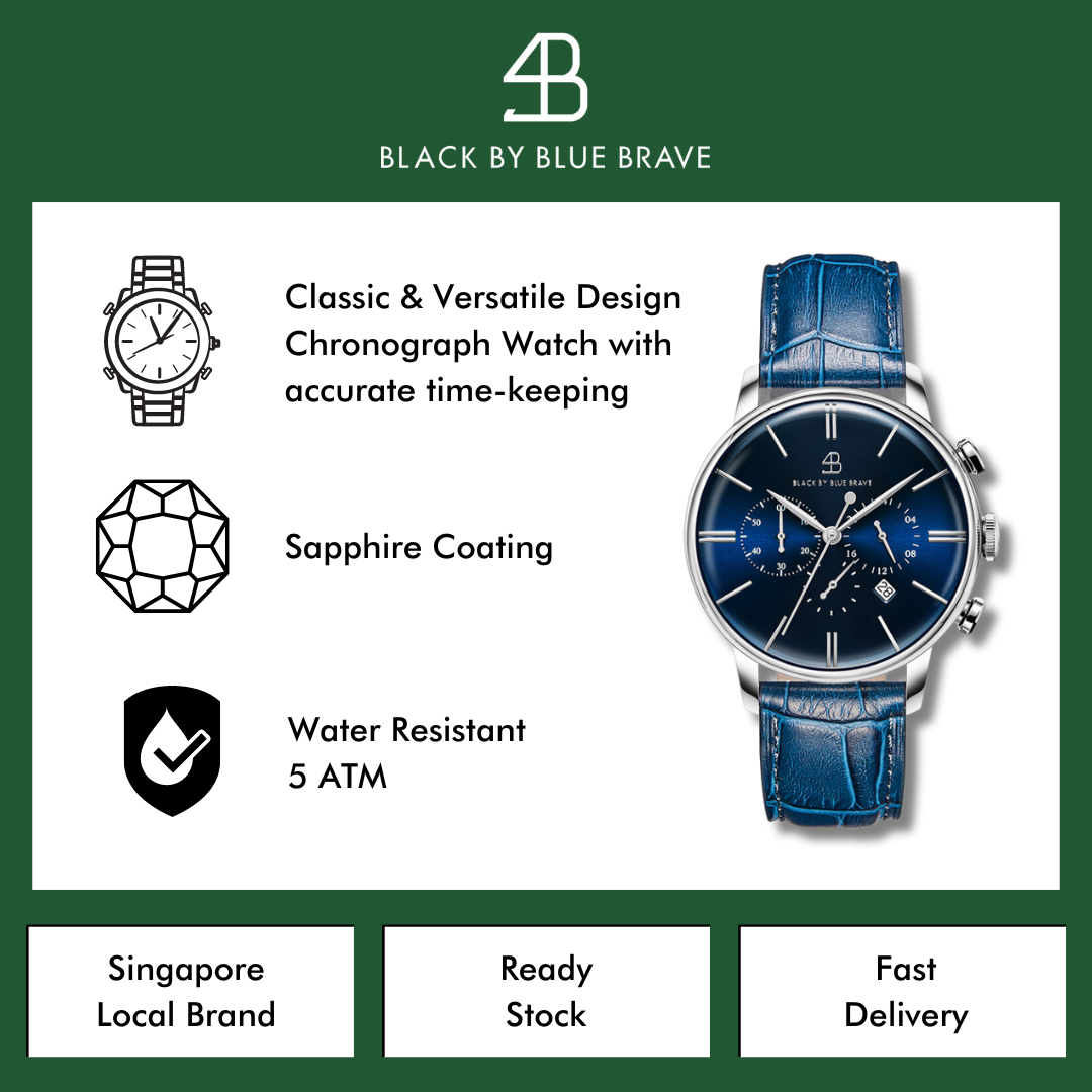 Classic 1986 42mm Chronograph Blue Dial Leather Strap Watch - 4B2213 - Selling Points - Black By Blue Brave
