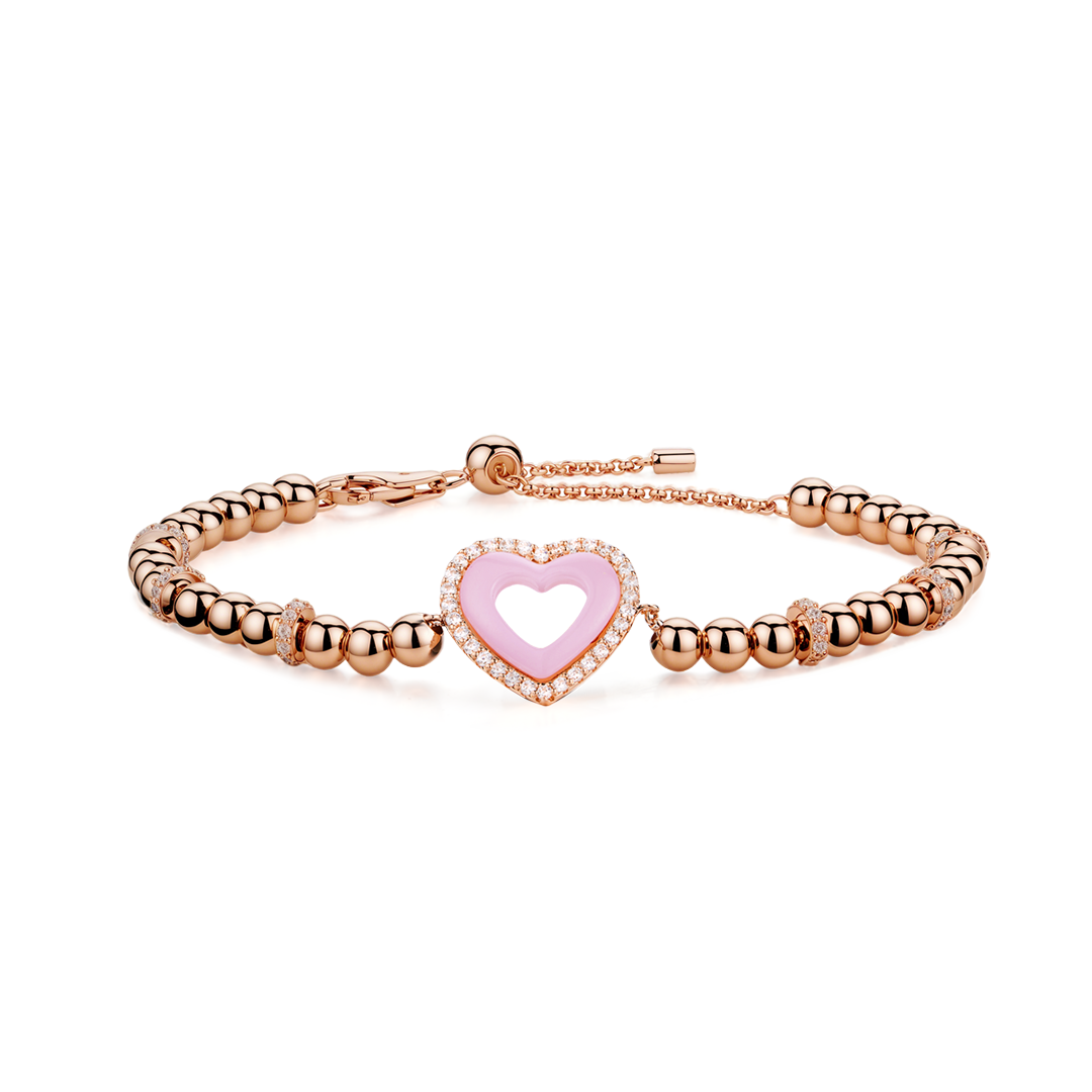 Love Heart Pink Ceramic Bracelet 18K Rose Gold Plated - 4B4342 - front - Black By Blue Brave