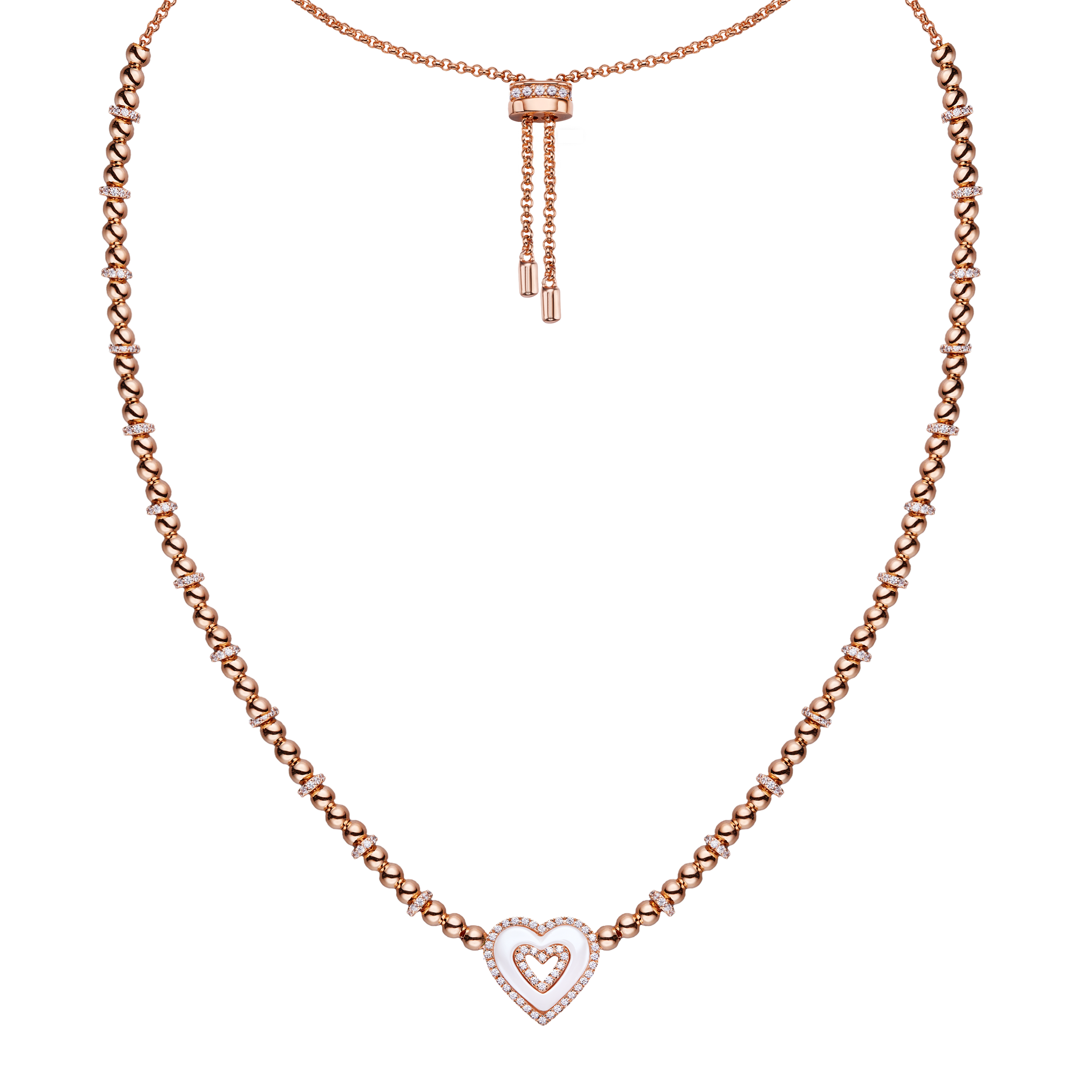 Jewelry NeckLove Heart White Ceramic Double Heart Necklace 18K Rose Gold Plated - 4B4338 - front - Black By Blue Brave
lace-Love Heart White Necklace