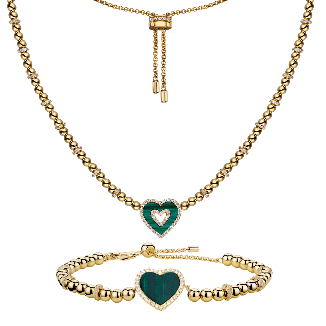Love Heart Malachite Bracelet Malachite Double Heart Necklace