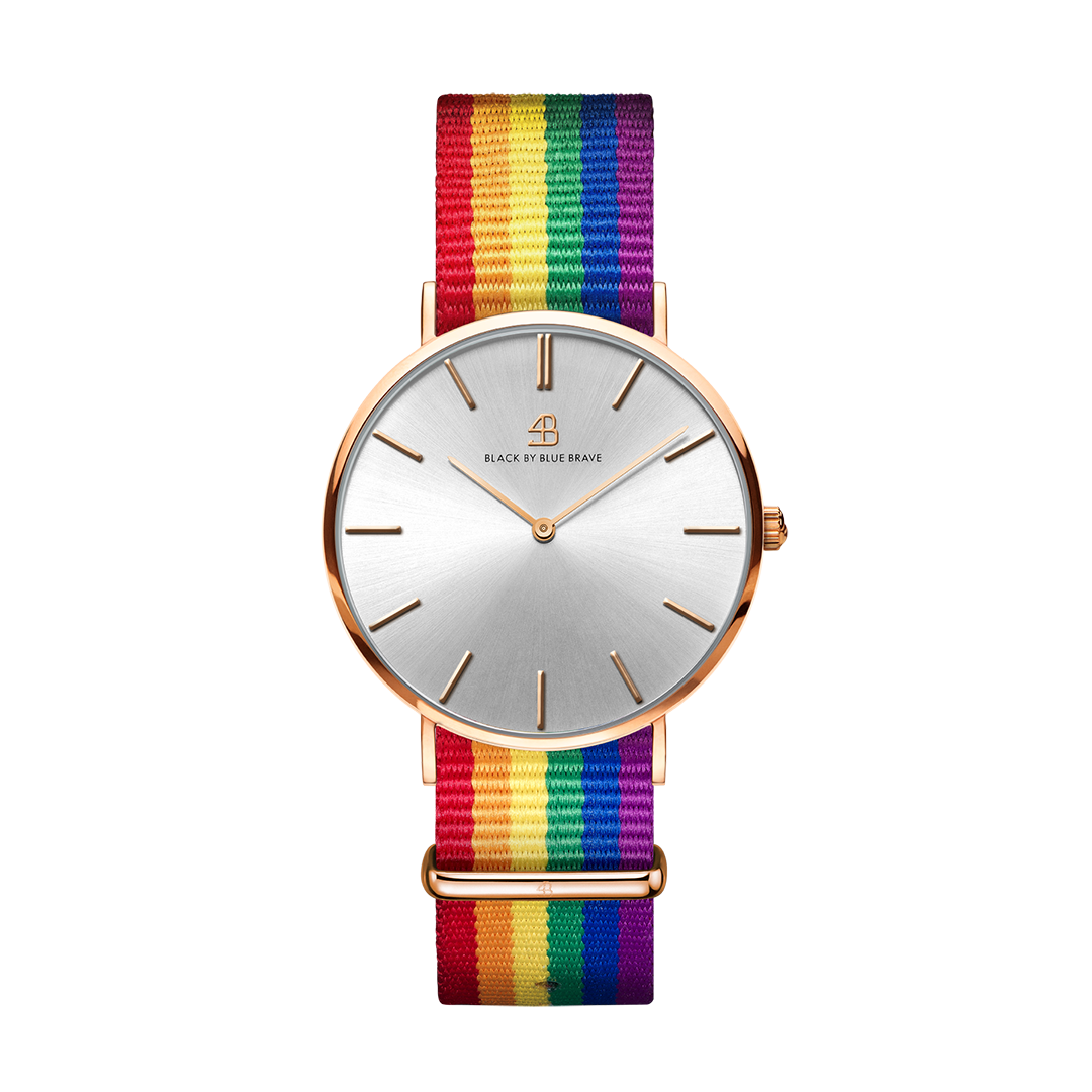 Love Wins 36mm/40mm Rosegold Case Rainbow Nylon Strap Watch - 4B0545 - front - Black By Blue Brave