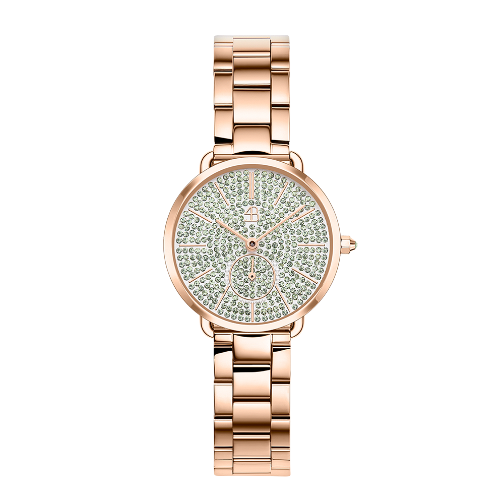Lucky Star 28mm Green Crystal Dial Rosegold Bracelet Watch - 4B2712 - front - Black By Blue Brave
