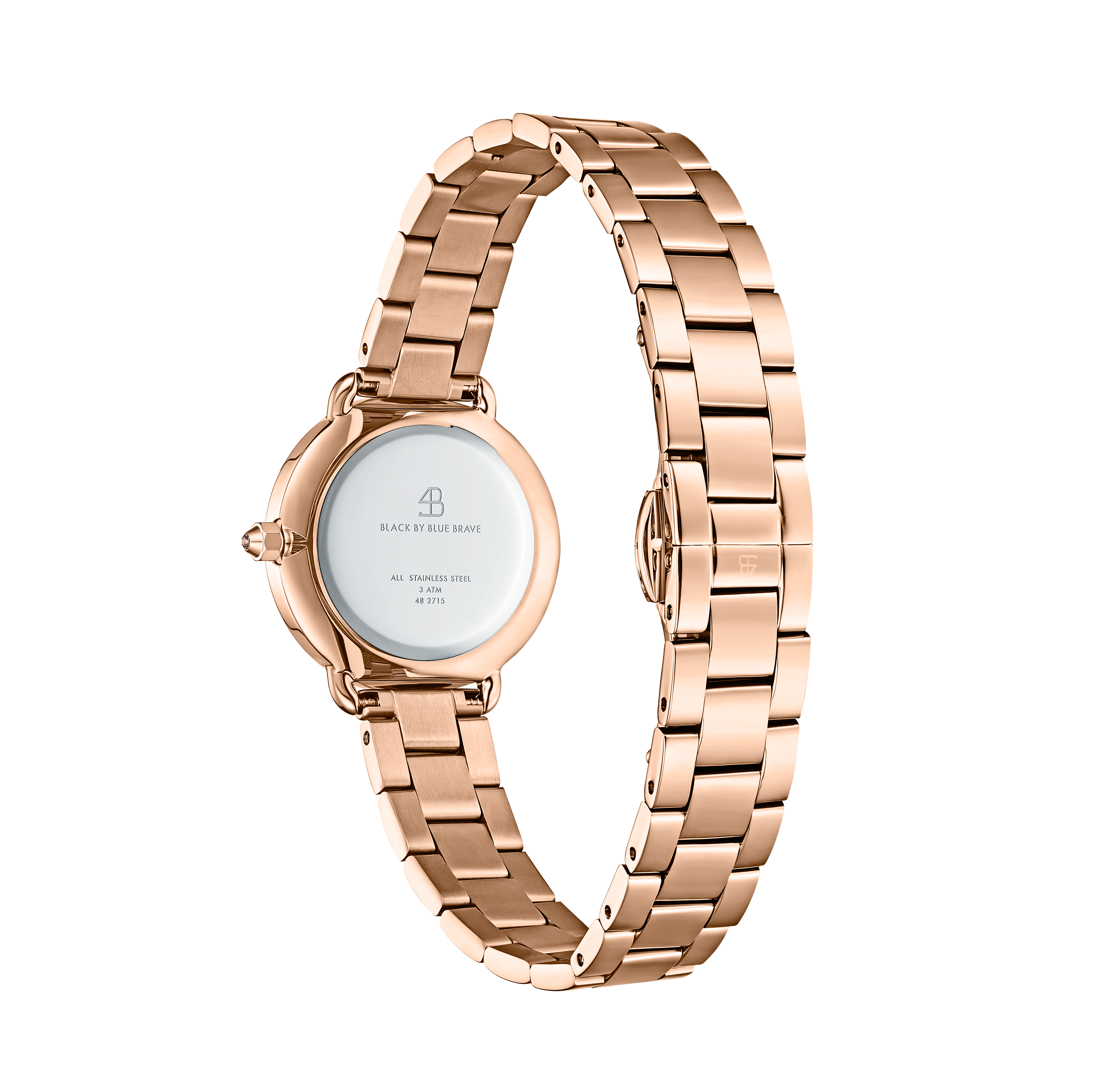 Lucky Star 28mm Champagne Crystal Dial Rosegold Bracelet Watch - 4B2713 - Back side - Black By Blue Brave
