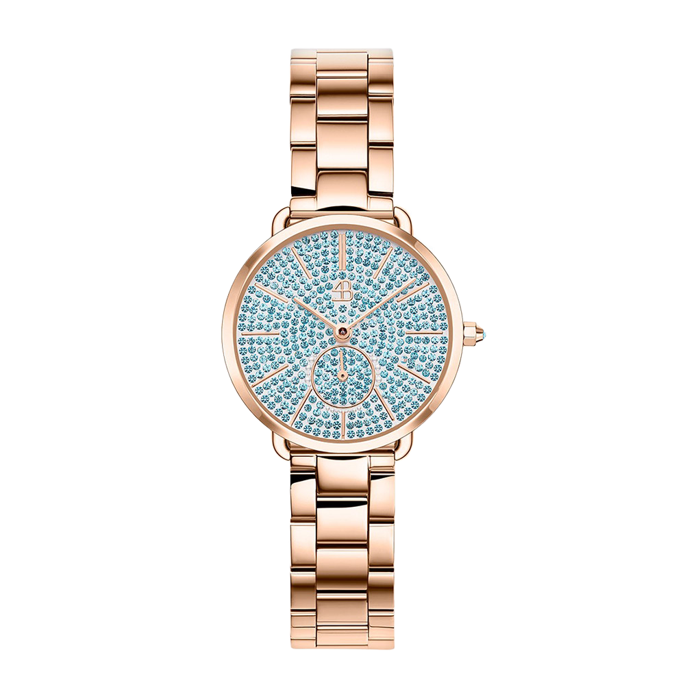 Lucky Star 28mm Blue Crystal Dial Rosegold Bracelet Watch - 4B2714 - front - Black By Blue Brave
