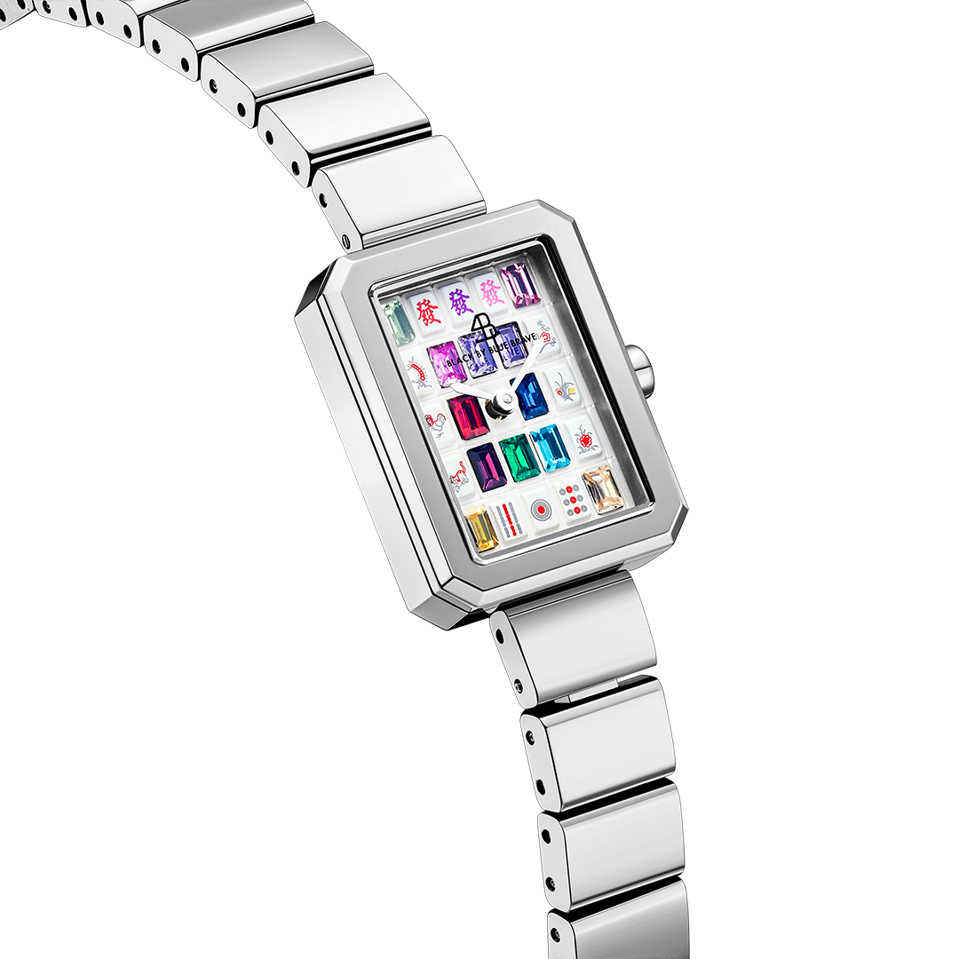 Mahjong 20*26mm Rainbow Crystal Dial Silver Bracelet Watch - 4B1310 - side view - Black By Blue Brave