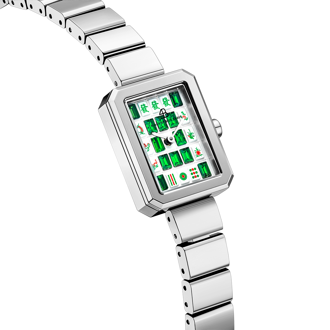 Mahjong 20*26mm Green Crystal Dial Silver Bracelet Watch - 4B1311 - side view - Black By Blue Brave
