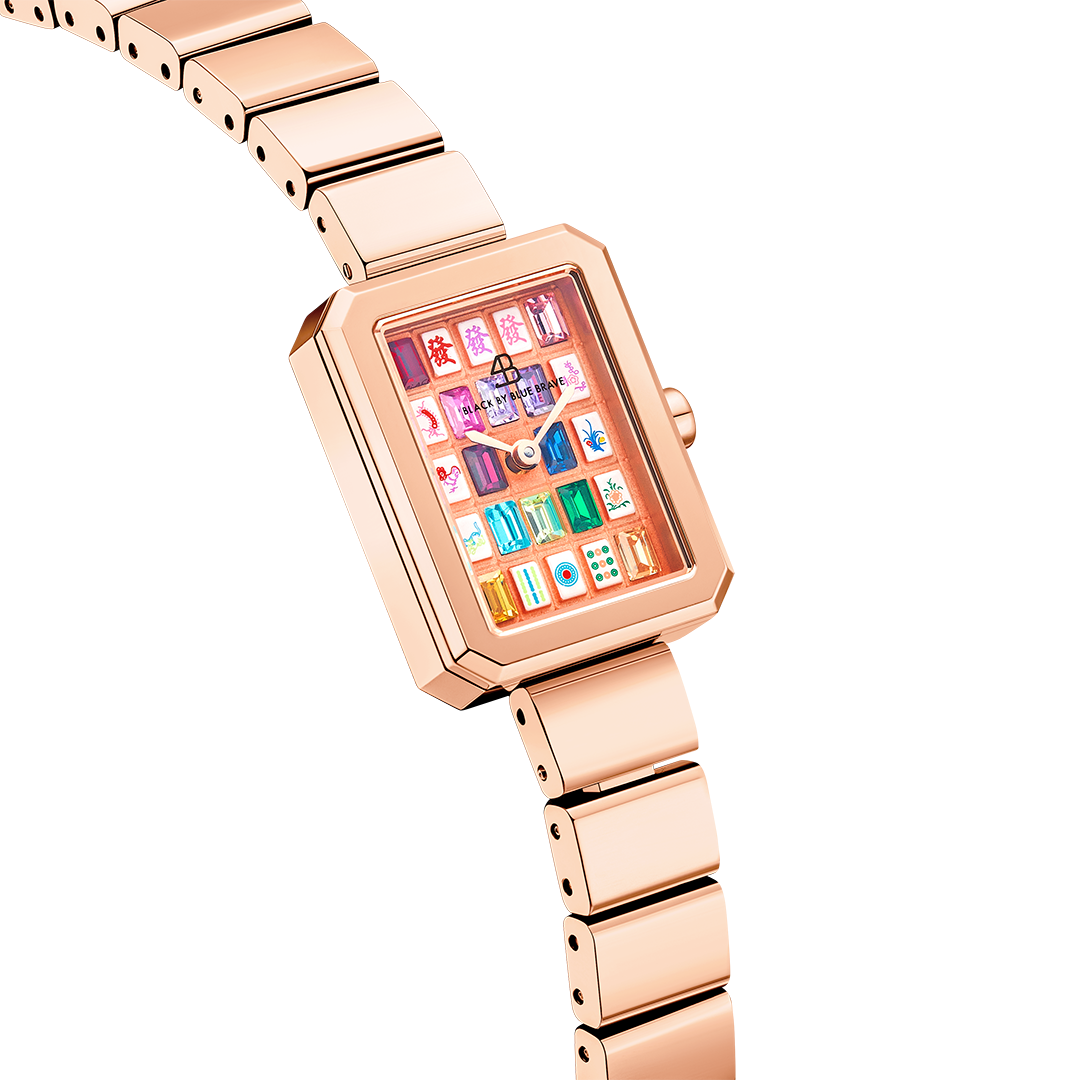 Mahjong 20*26mm Rainbow Crystal Dial Rose Gold Bracelet Watch - 4B1312 - side view - Black By Blue Brave