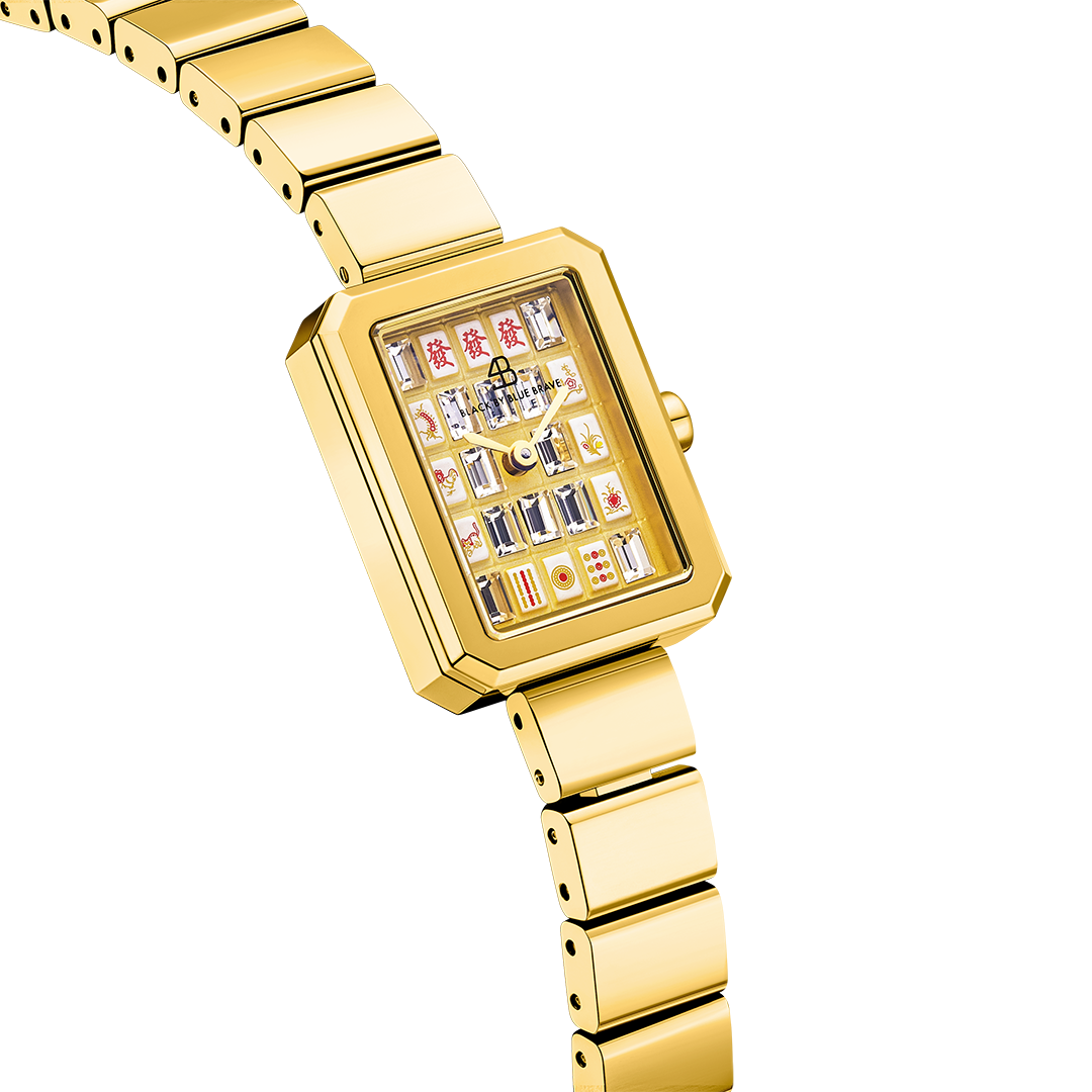 Mahjong 20*26mm Rainbow Crystal Dial Gold Bracelet Watch - 4B1313 - side view - Black By Blue Brave