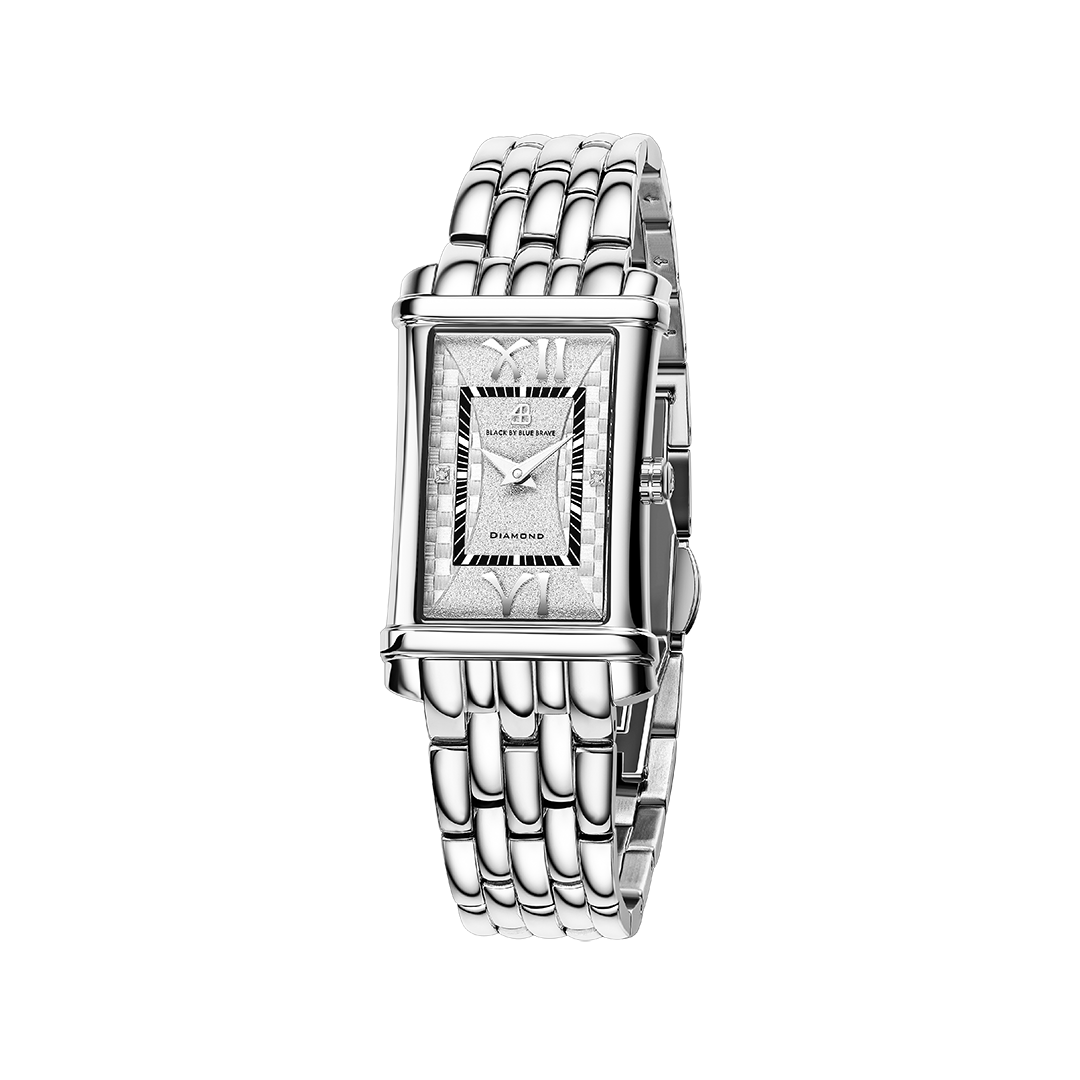 Monica 27*42mm White Guilloche Dial Genuine Diamonds Silver Bracelet Watch - 4B1271 - front - Black By Blue Brave