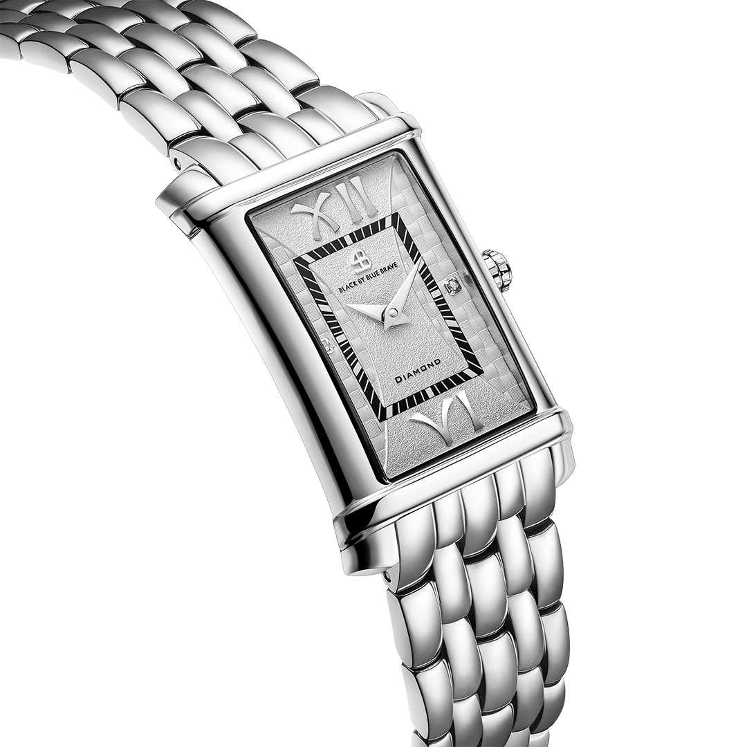 Monica 27*42mm White Guilloche Dial Genuine Diamonds Silver Bracelet Watch - 4B1271 - side view - Black By Blue Brave