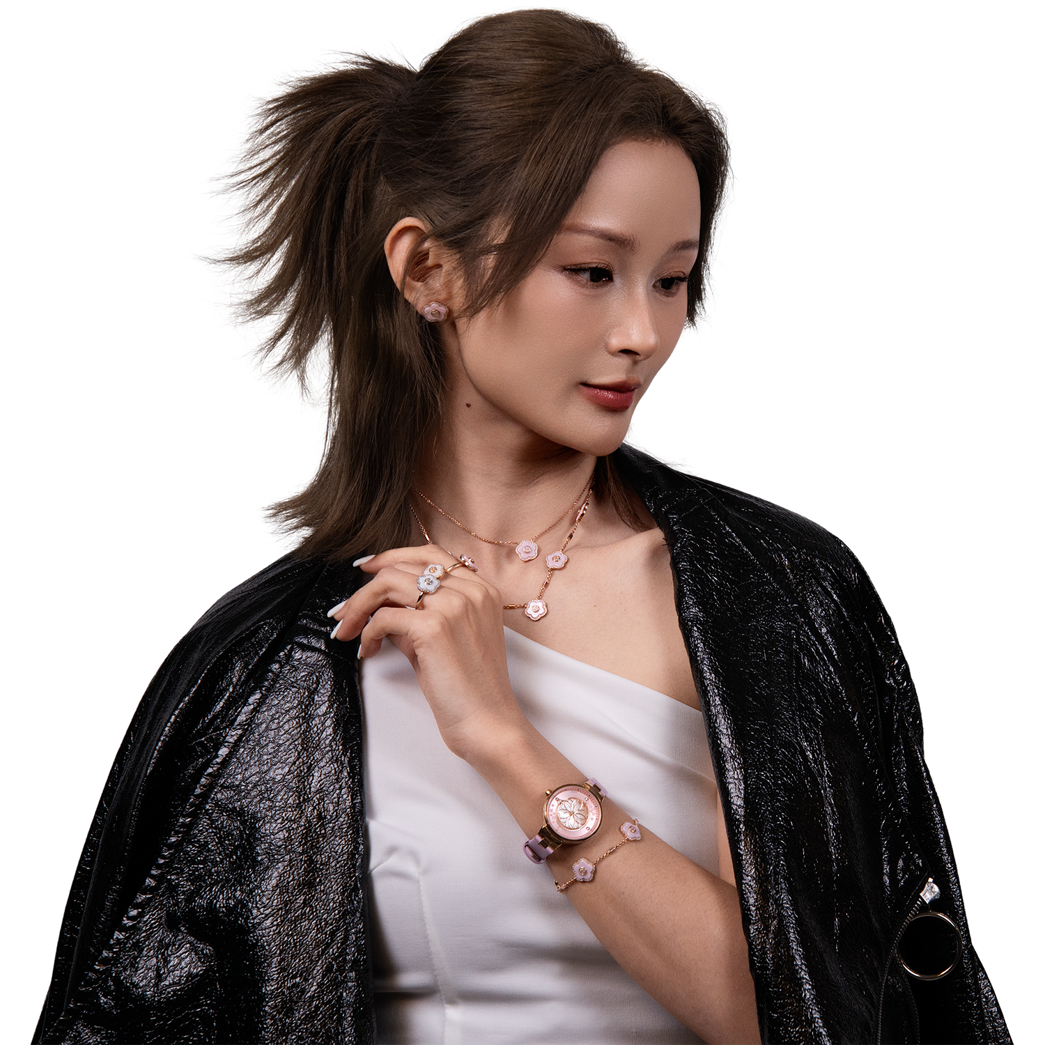 Women's Watches-Pink Cherry Blossom Watch-Leather Strap Watch