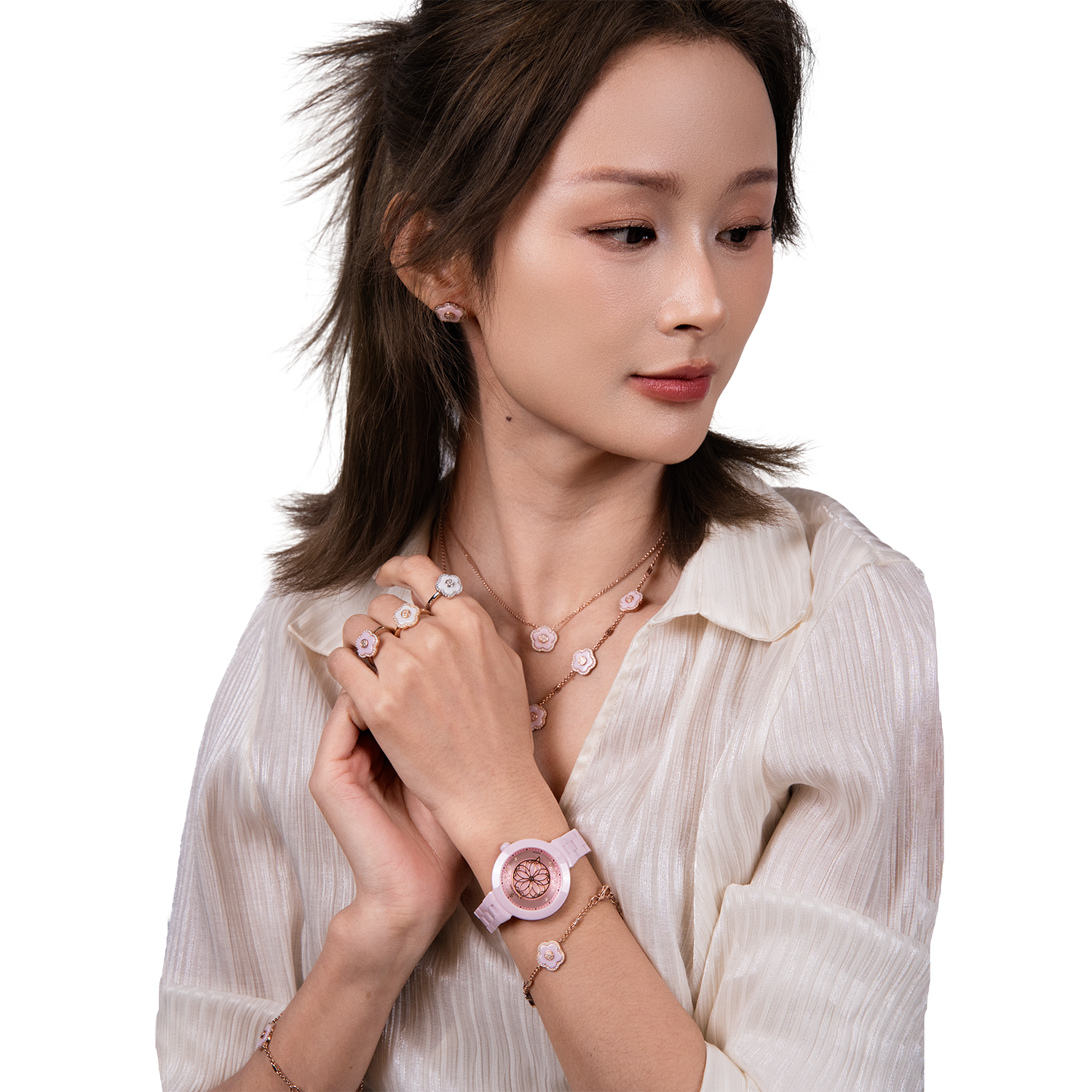Women's Watches-Pink Cherry Blossom Ceramic Watch