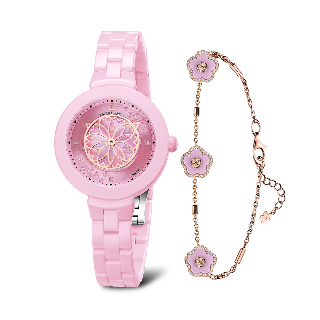 Women's Watches-Pink Cherry Blossom Ceramic Watch