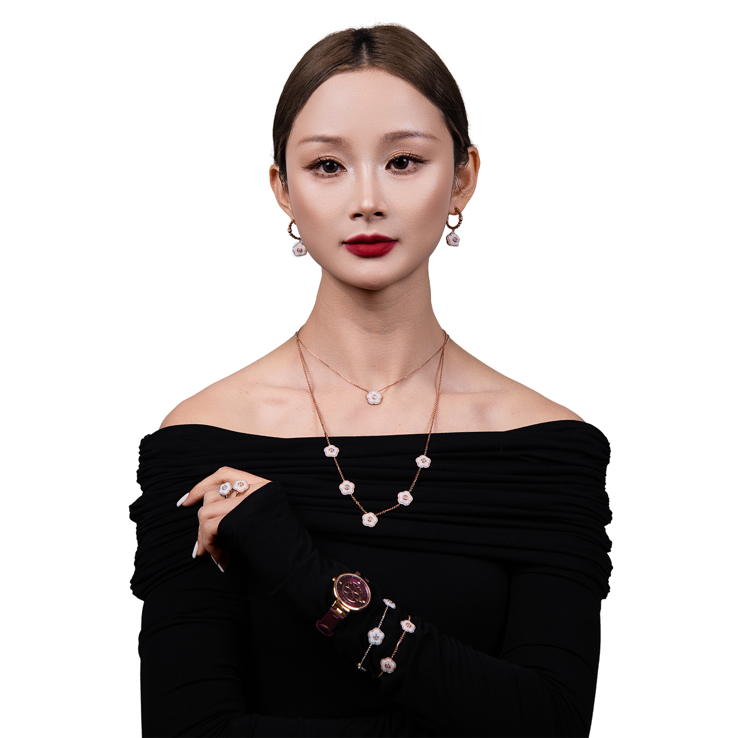 Women's Watches-Ruby Red Cherry Blossom Watch-Leather Strap Watch