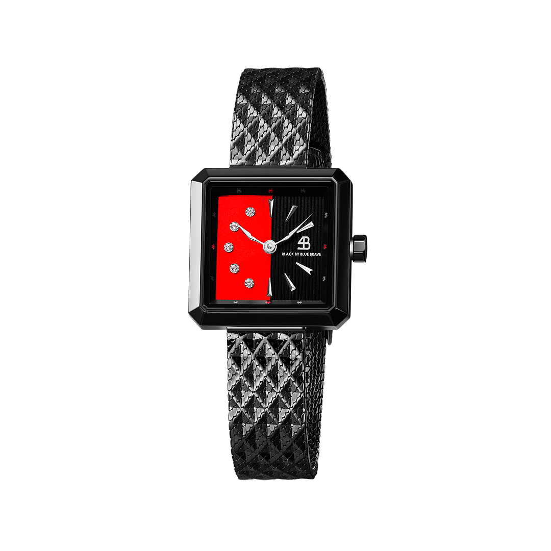 Spider 24mm Red & Black Dial Black Meshband Watch - 4B1171 - front - Black By Blue Brave