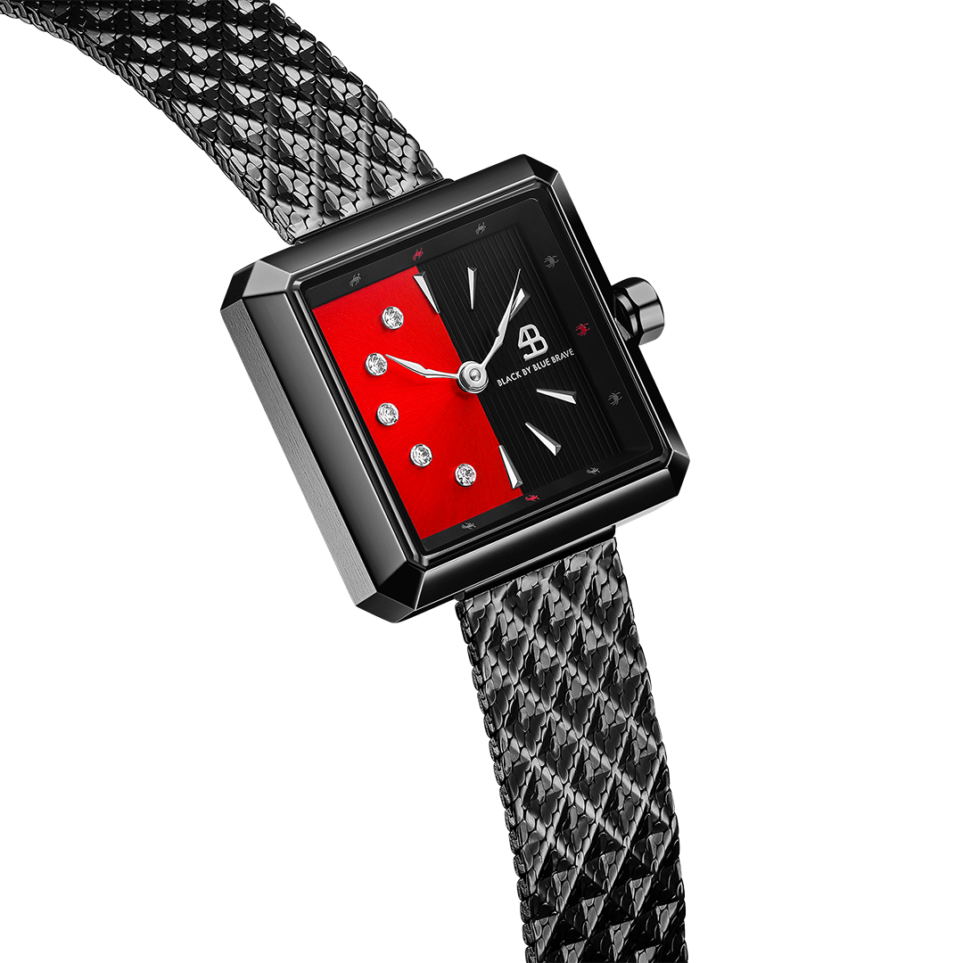 Spider 24mm Red & Black Dial Black Meshband Watch - 4B1171 - side view - Black By Blue Brave
