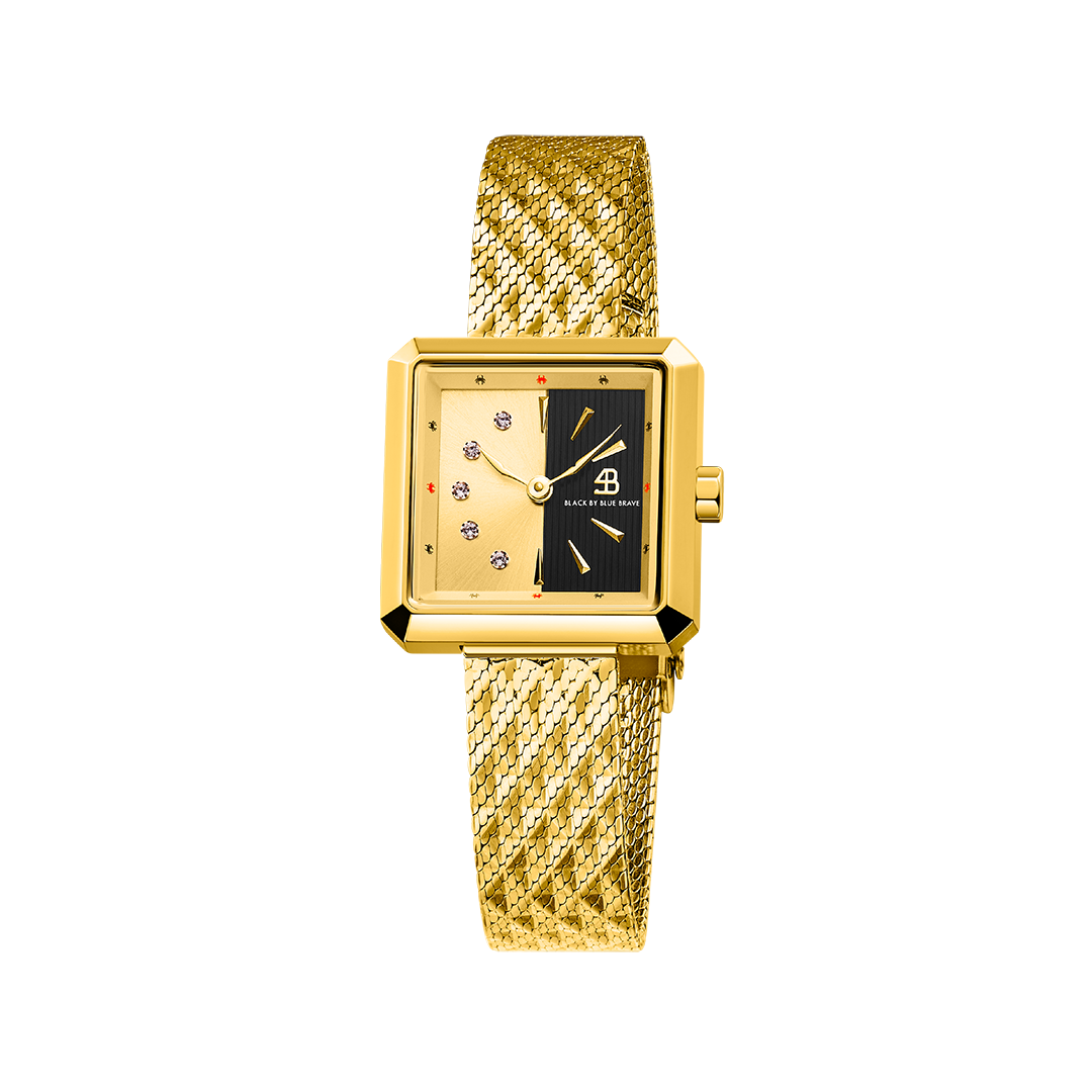 Spider 24mm Gold & Black Dial Gold Meshband Watch - 4B1172 - front - Black By Blue Brave