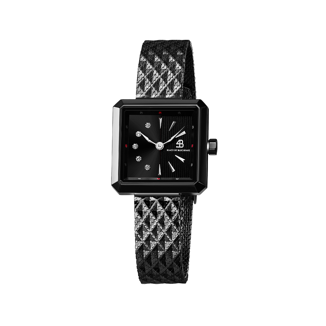 Spider 24mm Black & White Dial Meshband Watch - 4B1173 - front - Black By Blue Brave