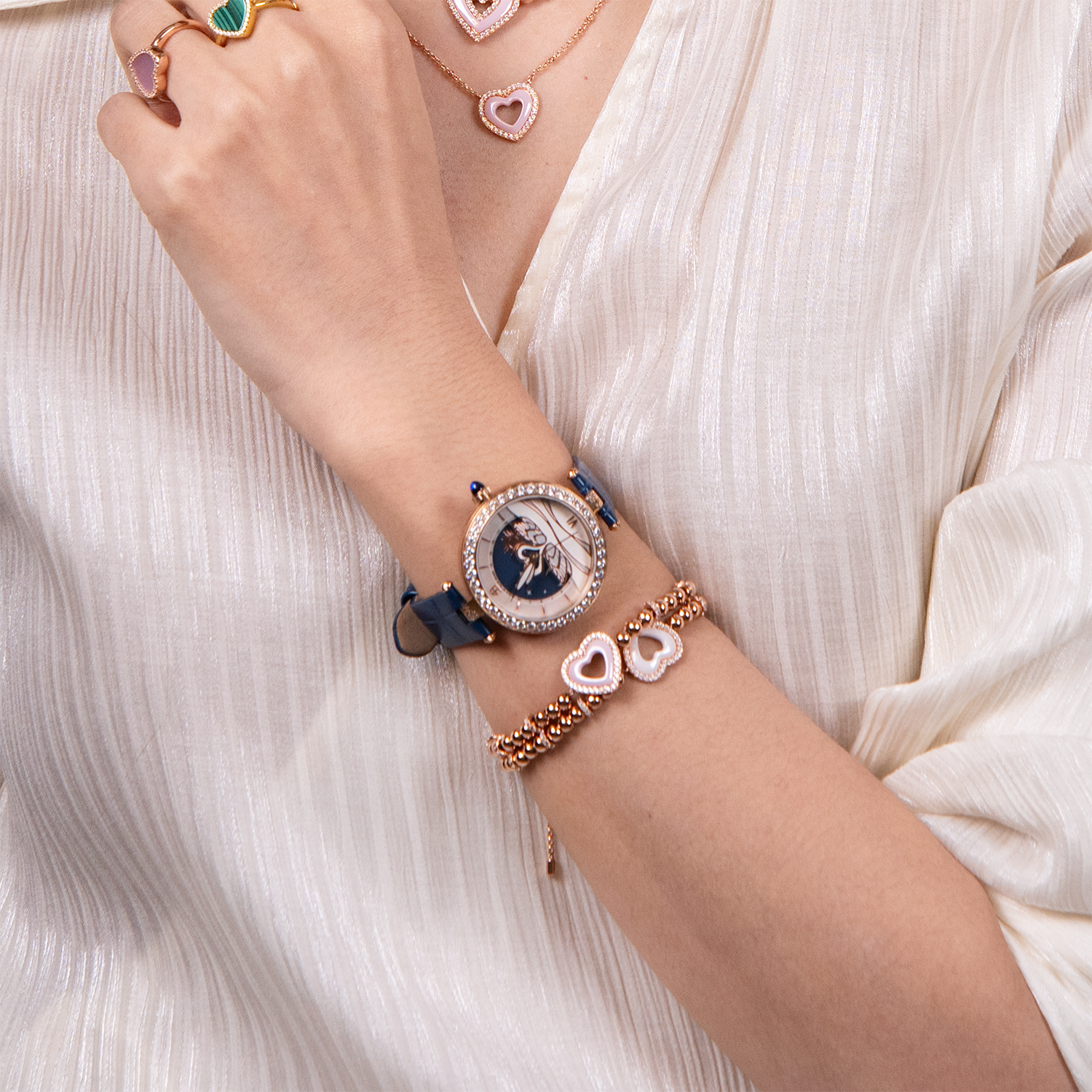 Swan Lovers 34mm Blue Moon Phase Dial Leather Strap Watch - 4B11110 - wrist - Black By Blue Brave