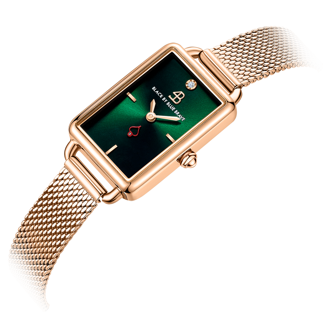 Vesta 20*27mm Green Dial Genuine Diamond Rosegold Bracelet Watch - 4B6020 - Side view - Black By Blue Brave
