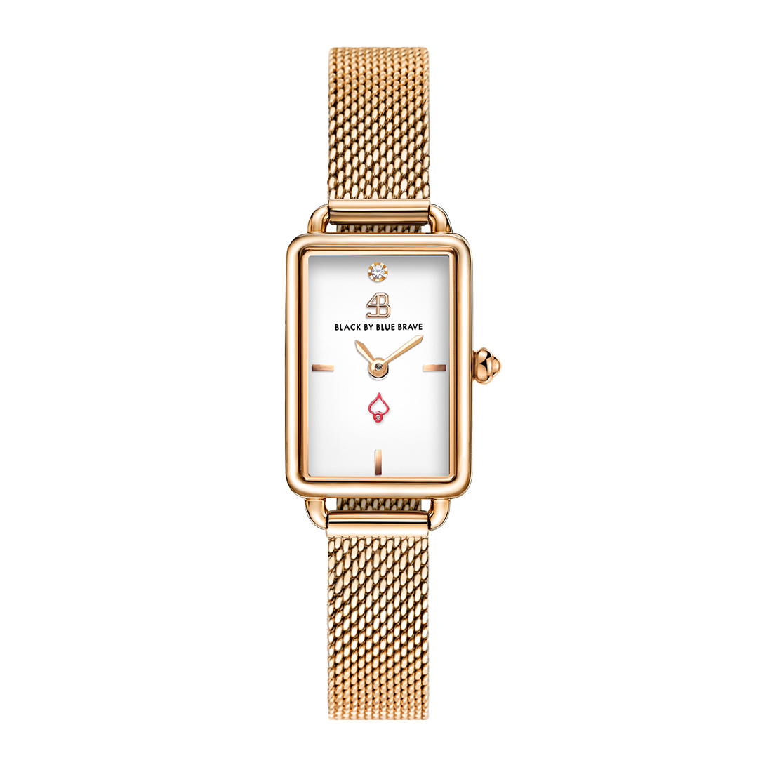 Vesta 20*27mm White Dial Genuine Diamond Rosegold Bracelet Watch - 4B6021 - front - Black By Blue Brave
