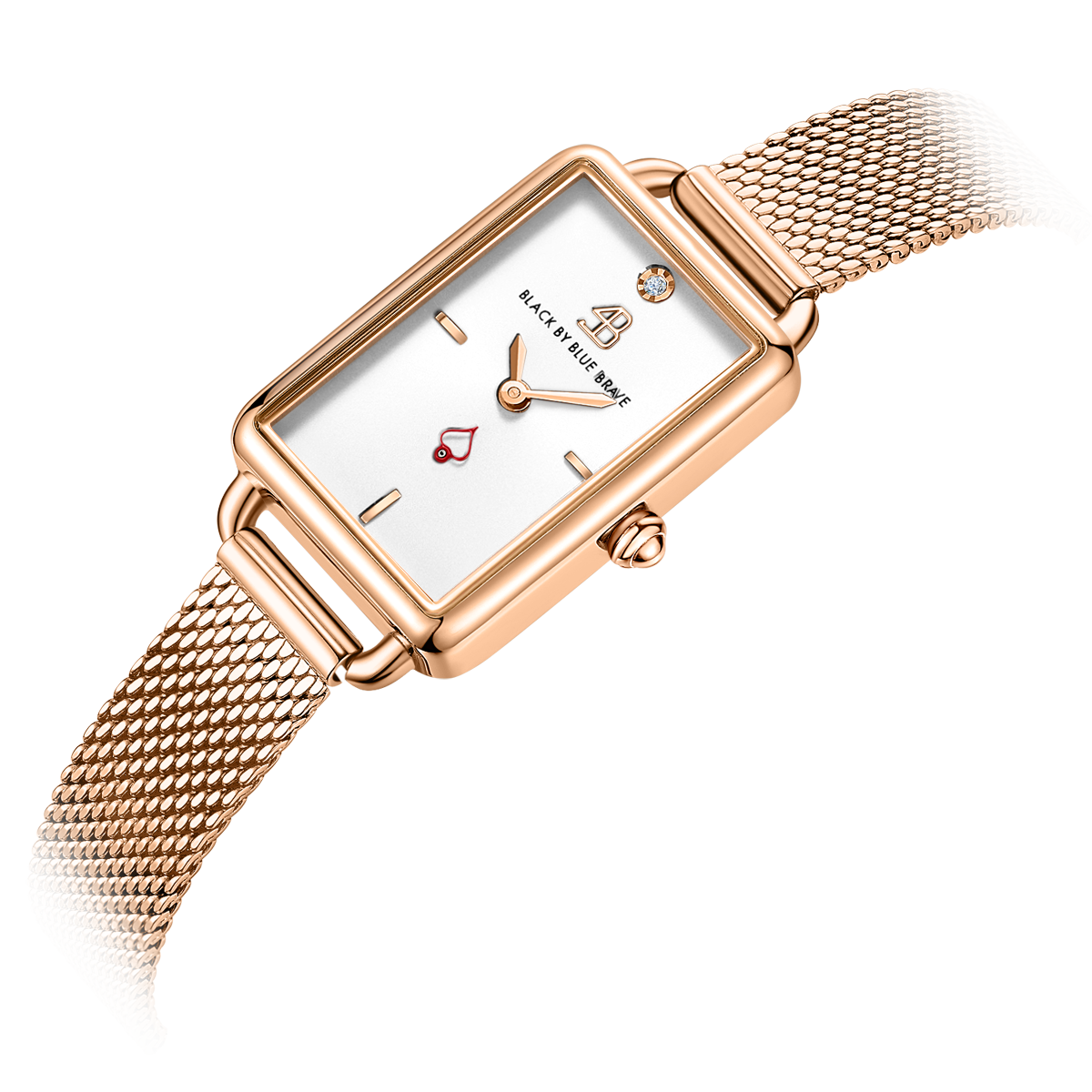 Vesta 20*27mm White Dial Genuine Diamond Rosegold Bracelet Watch - 4B6021 - Side view - Black By Blue Brave
