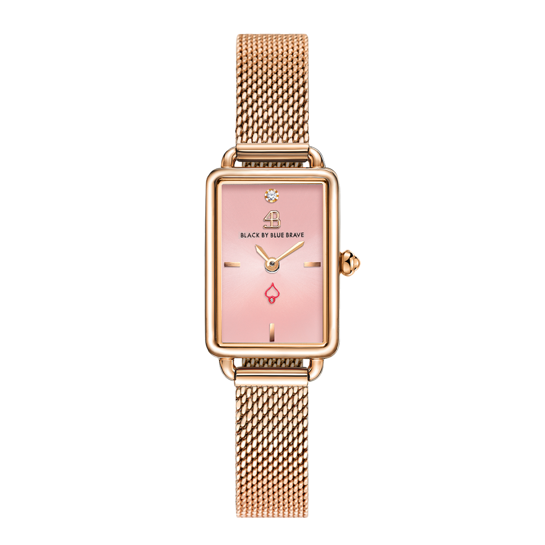 Vesta 20*27mm Pink Dial Genuine Diamond Rosegold Bracelet Watch - 4B6022 - front - Black By Blue Brave
