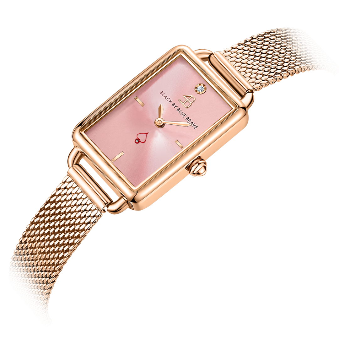 Vesta 20*27mm Pink Dial Genuine Diamond Rosegold Bracelet Watch - 4B6022 - Model wearing - Black By Blue Brave
